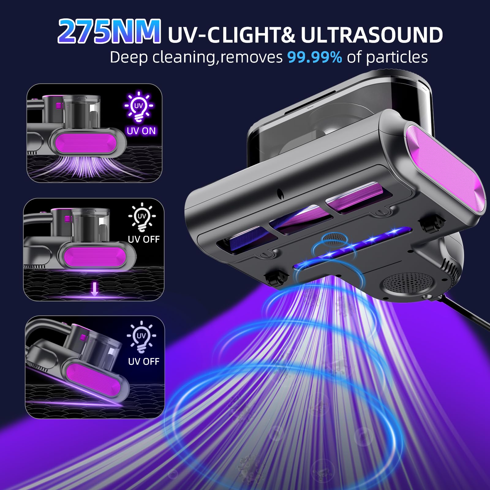 Aspirapolvere per materasso, detergente per materasso da 15 kPa con super aspirazione e luce UV da 275 nm, aspirapolvere materasso a mano da 500 W per letto, divano, mobili, culla, filtro di ricambio