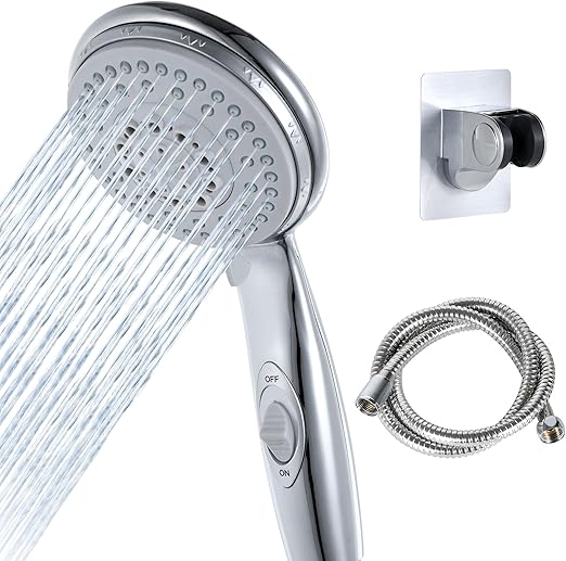 High Pressure RV Shower Head w/Hose - 5-Spray RV Shower Head Kit Replacement w/ON/OFF Pause, Interior Shower Head for RVs, Campers, Fifth Wheels, Motor Homes, Travel Trailers, Boats, Chrome