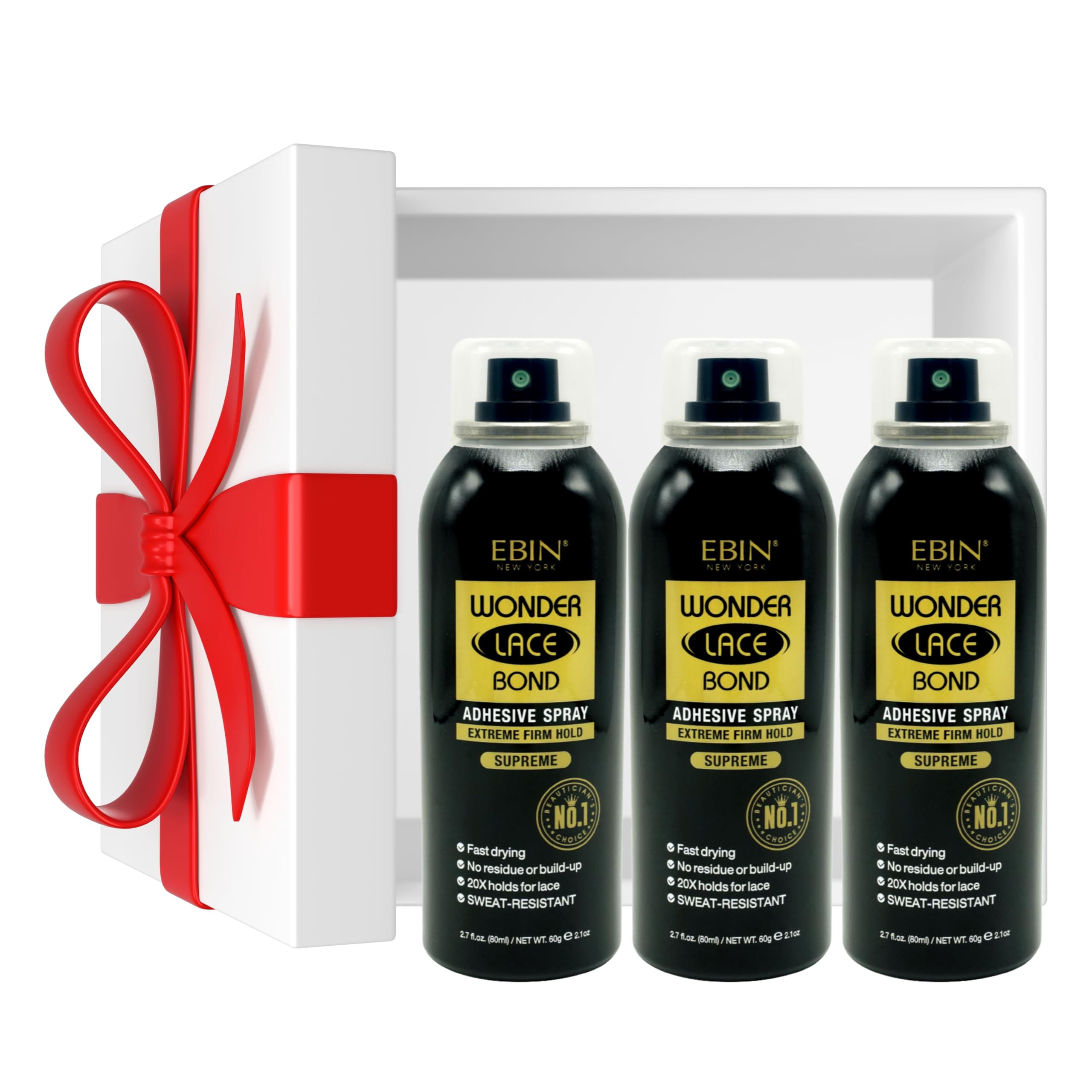 EBIN NEW YORK Wonder Lace Bond Adhesive Spray Supreme 3pack - Extreme Firm Hold 2.7oz/ 80ml | Active Use, Fast Drying, No Residue, No Build-up, Powerful Hold, All-Day Hold, Daily Wig Application
