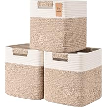 11 Inch Storage Cubes, 3 Pack Cube Storage Bins for Organizing, Cotton Rope Woven Baskets for Shelves, Bathroom, Kids Room, Closets, Baby Nursery