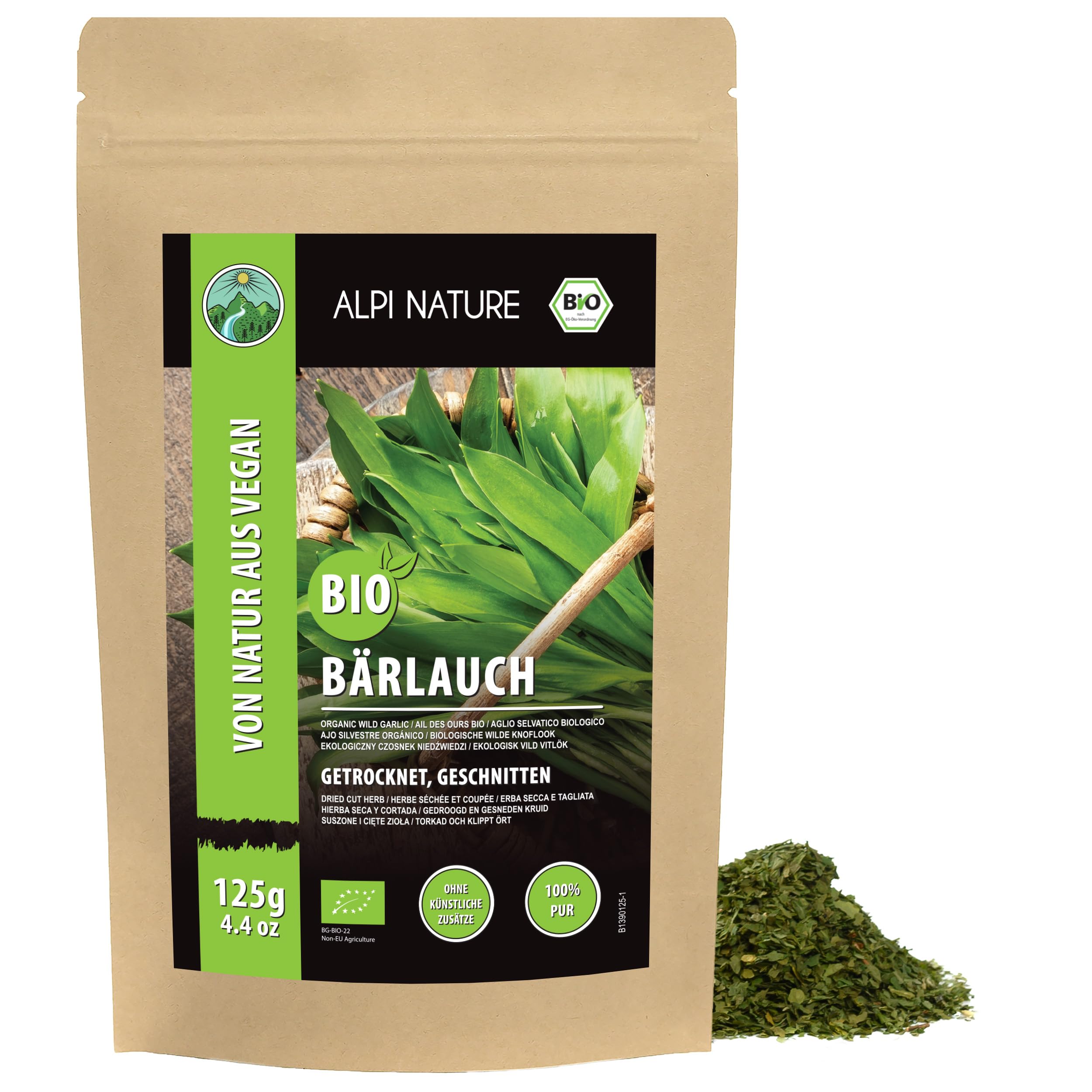 Alpi Nature Ajo Silvestre Orgánico 125g, Hojas de Ajo Silvestre Secas y Picadas para Cocinar