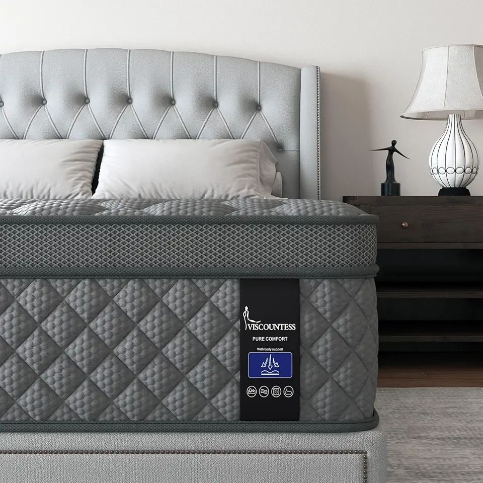 Colchão duplo híbrido, colchão médio de 25 cm, parte superior europeia para suporte das costas e lombar, cama de mola de bolso individual para isolamento de movimento e alívio de pressão