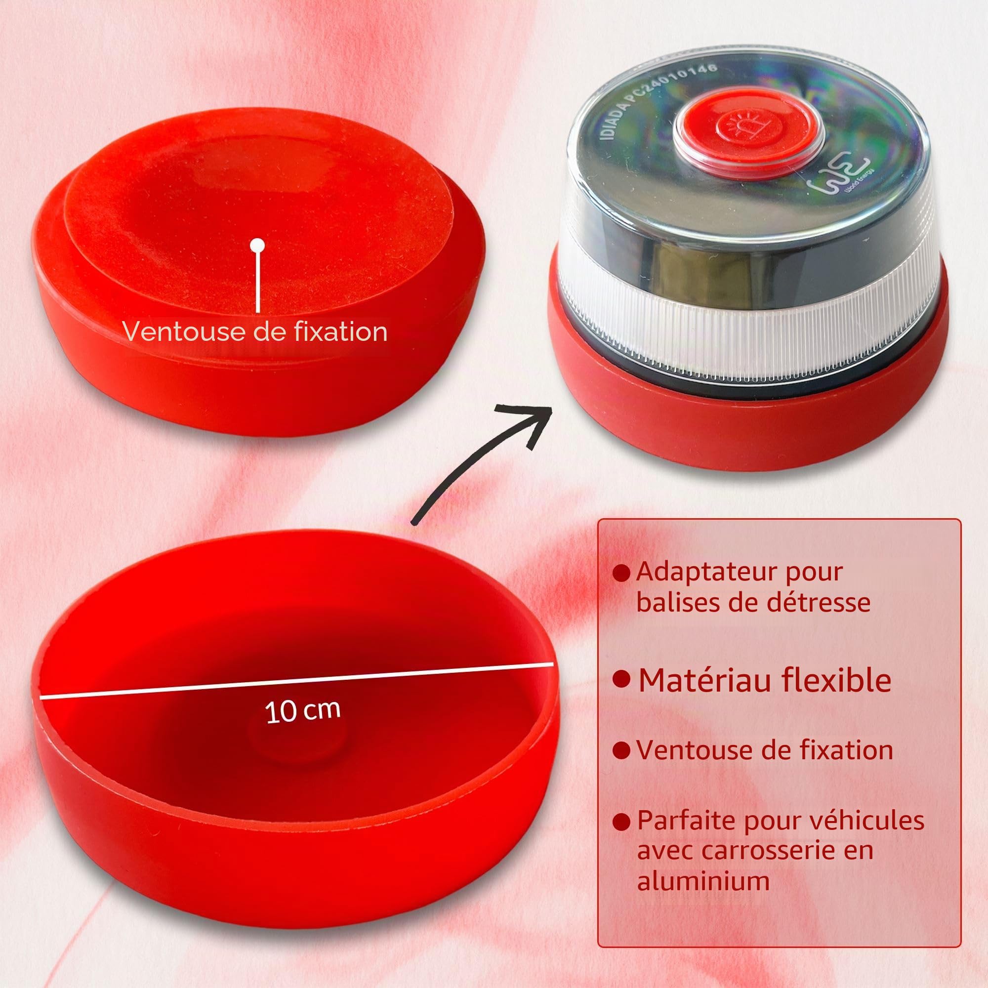 WE Kit de Balise d'urgence V16 + Adaptateur pour Fixation sur Surfaces Non magnétiques (Aluminium, etc)