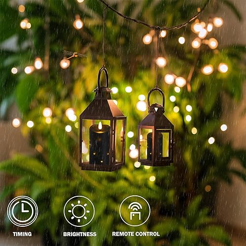 Miniatura 9 de Velas de color marfil sin llama con cadena de luces integradas, velas a pilas con control remoto, 5 velas LED parpadeantes, velas eléctricas de