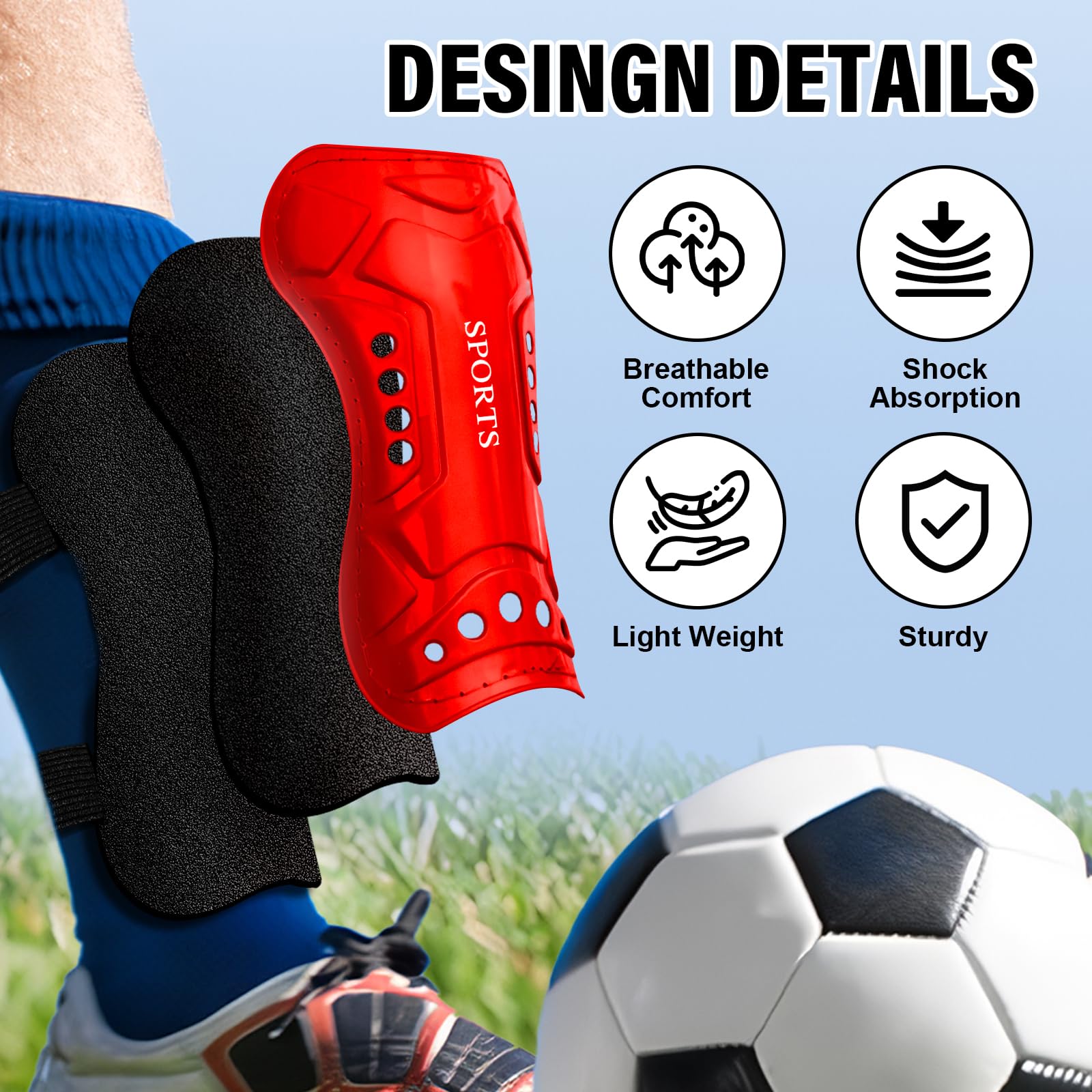 Espinilleras de fútbol para jóvenes, 2 pares de espinilleras para jóvenes y adultos, equipo de protección para juegos de fútbol