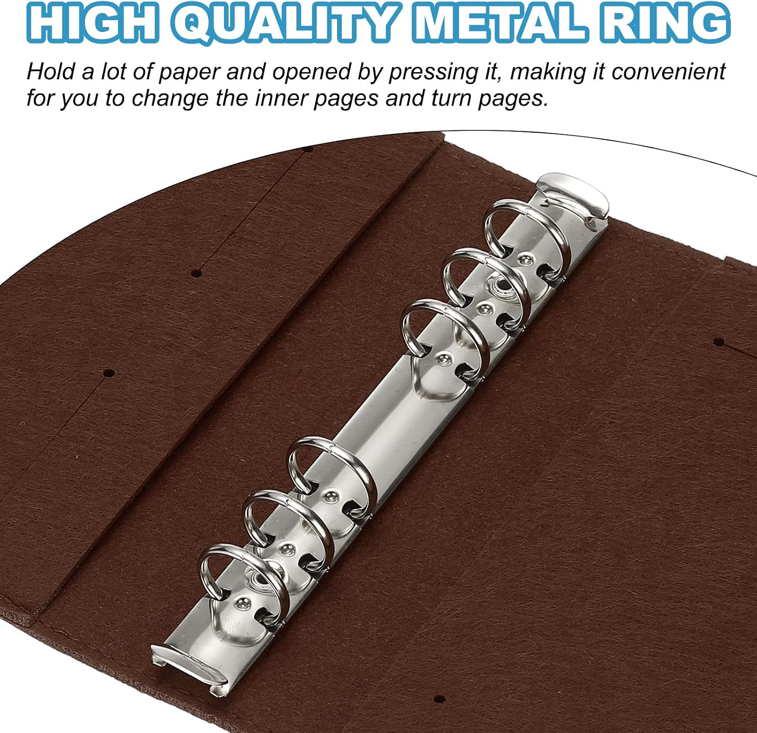 PATIKIL A6 Felt Binder, 6 Ring Soft Cover Refillable Notebook Binder with Pocket for Filler Paper Budget Journal Diary Accessories, Brown image 4