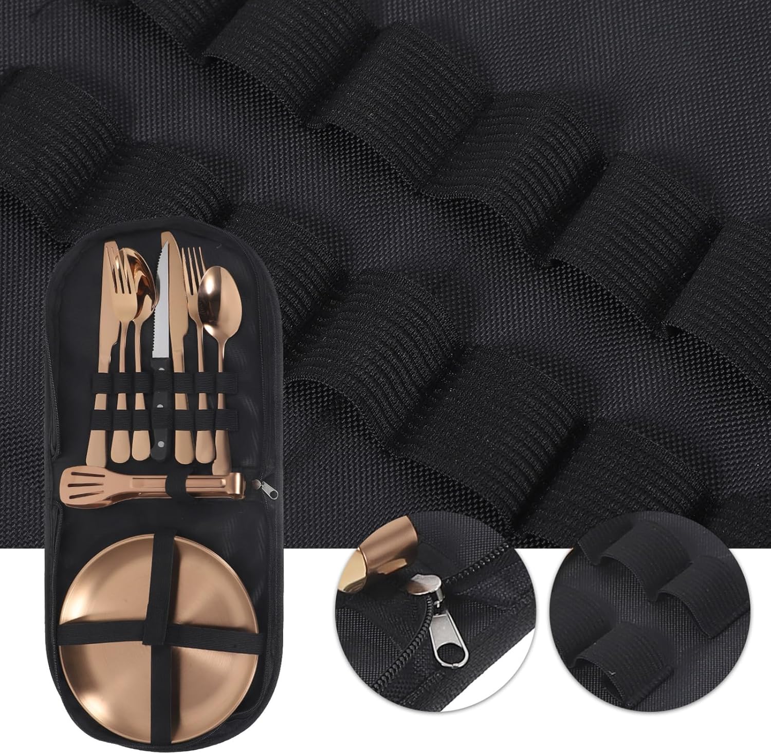 Unomor 1set Stainless Steel Cutlery with Carrying Case Picnic Camping Utensils for Outdoor Dining Ergonomic Design Elegant Tableware Camping Supply