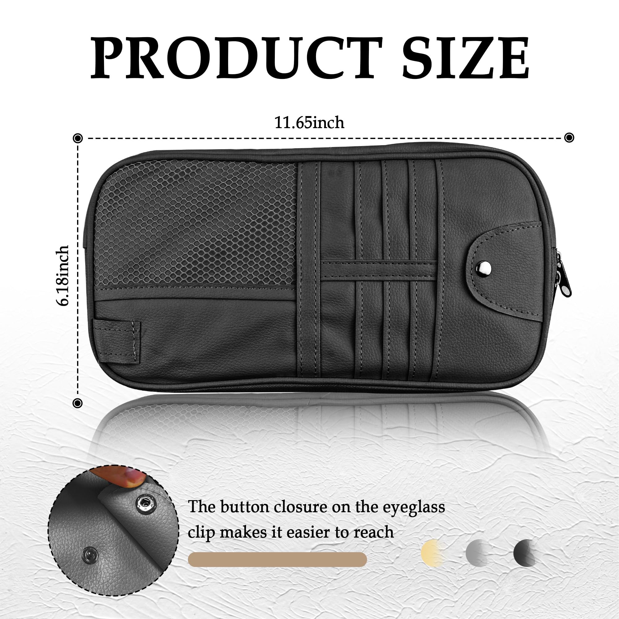 wedfish Upgrade Car Visor Organizer,Multipurpose Car Sun Visor Organizer with Sunglasses Holder for Storage Bank Cards,Driver's License,PU Leather Truck Visor Organizer for Most Vehicles (Black)