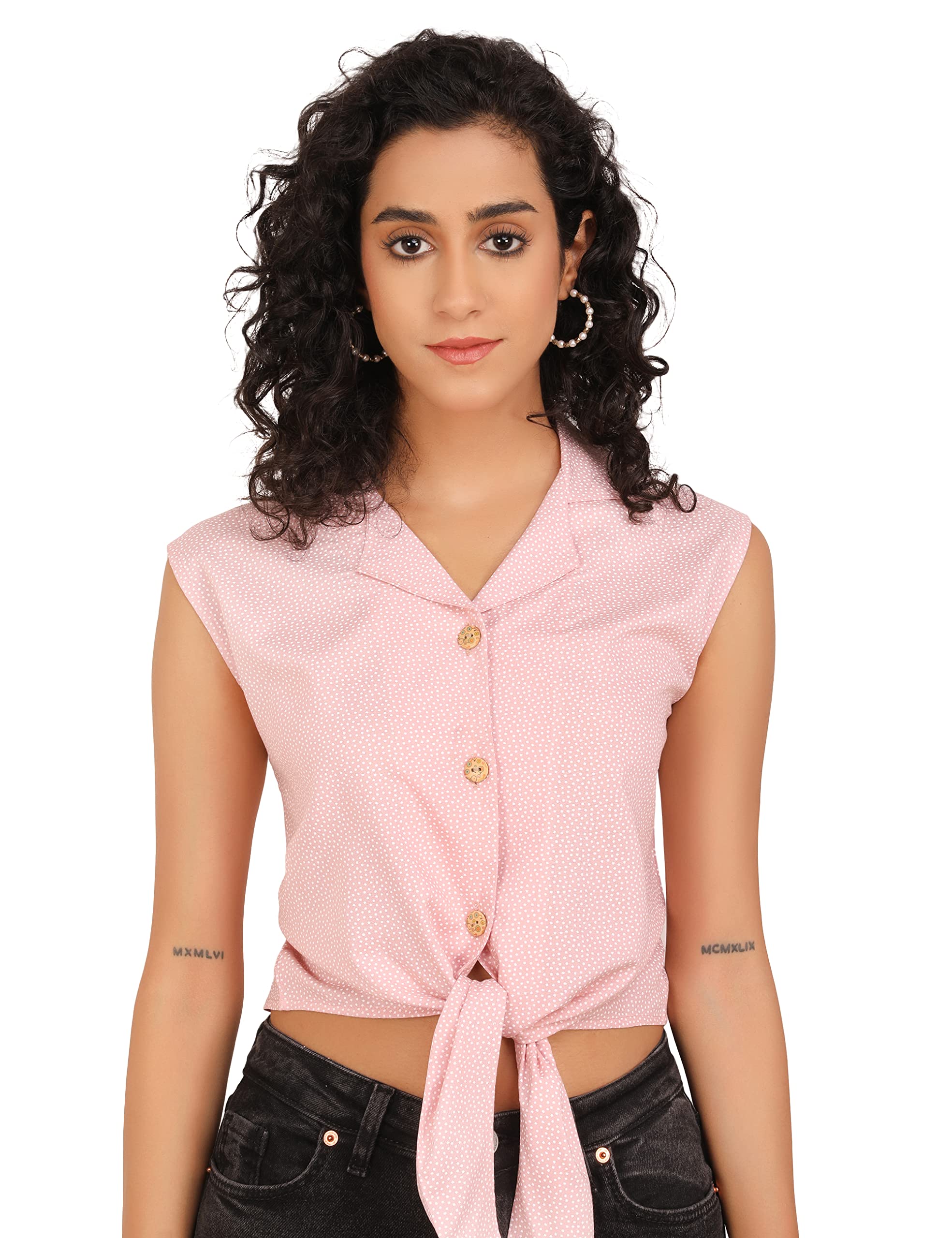 Lavozia Women Top Crop Top Printed Rayon Short Seleeve Less Casual