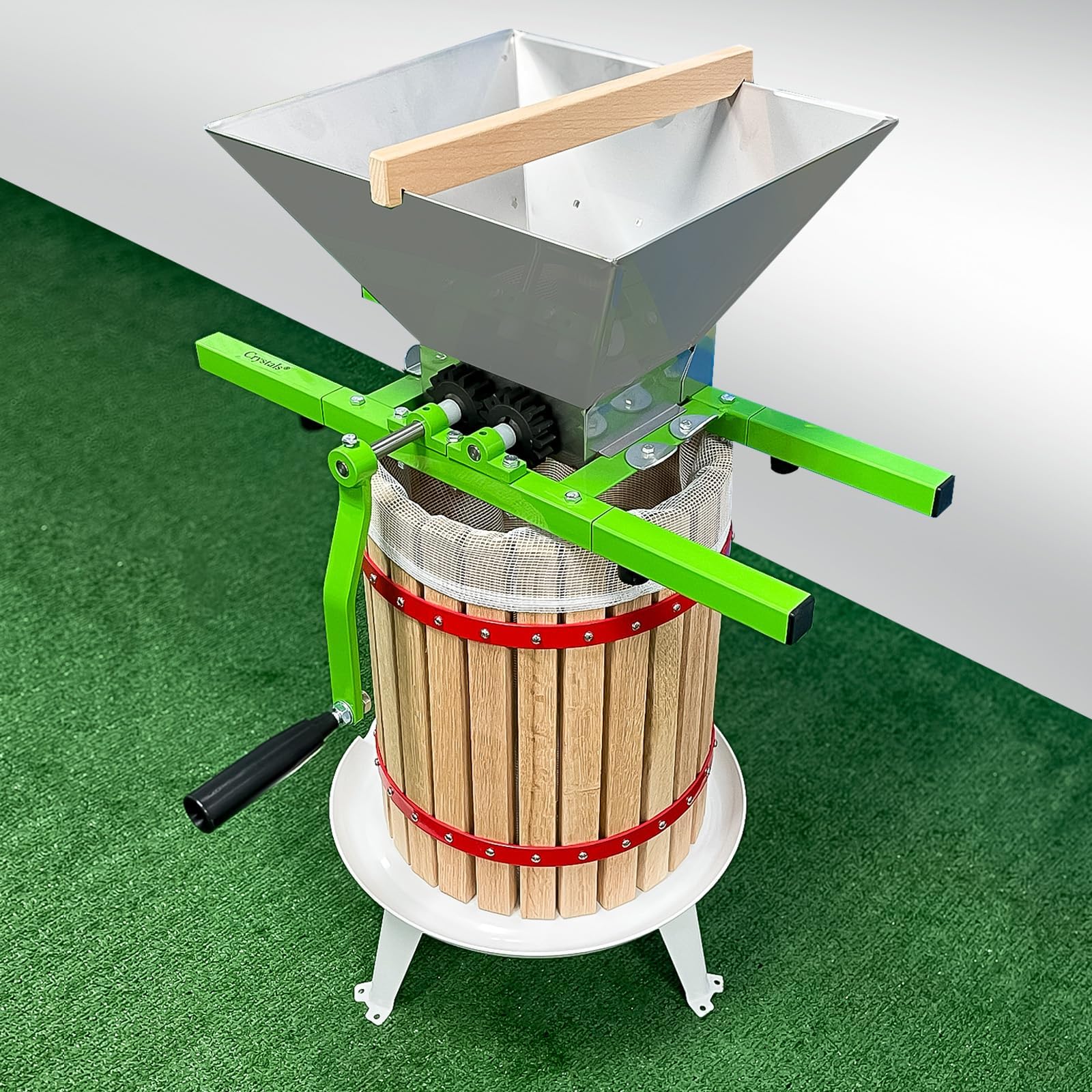 6L/12L/18L Fruit Press with Straining Bag & 3 Steel Legs, Manual Juice Making Tool Cider Apple Grape Berries Wine Crusher (18L with 7L Fruit Crusher)