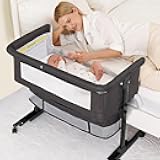 Baby Bassinet, 3 in 1 Bedside Bassinets for Baby, Bassinet Bedside Sleeper with Wheels, Adjustable Height with Rocking Mode, Breathable Mesh, Storage Basket, Easy Assemble & Folding (Dark Gray)