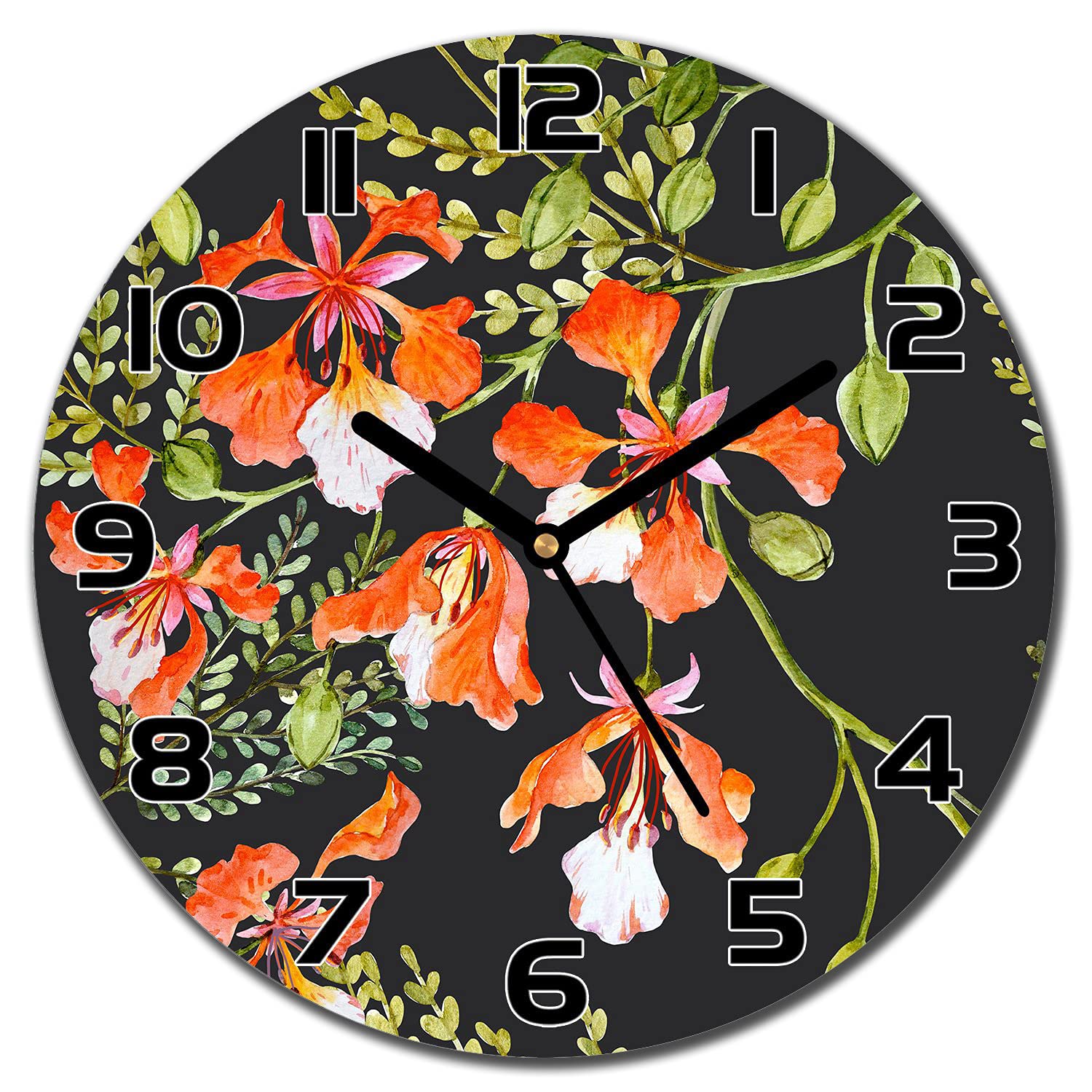 Horloge en verre murale cuisine salon deco moderne Chinatown Fleurs 30 cm
