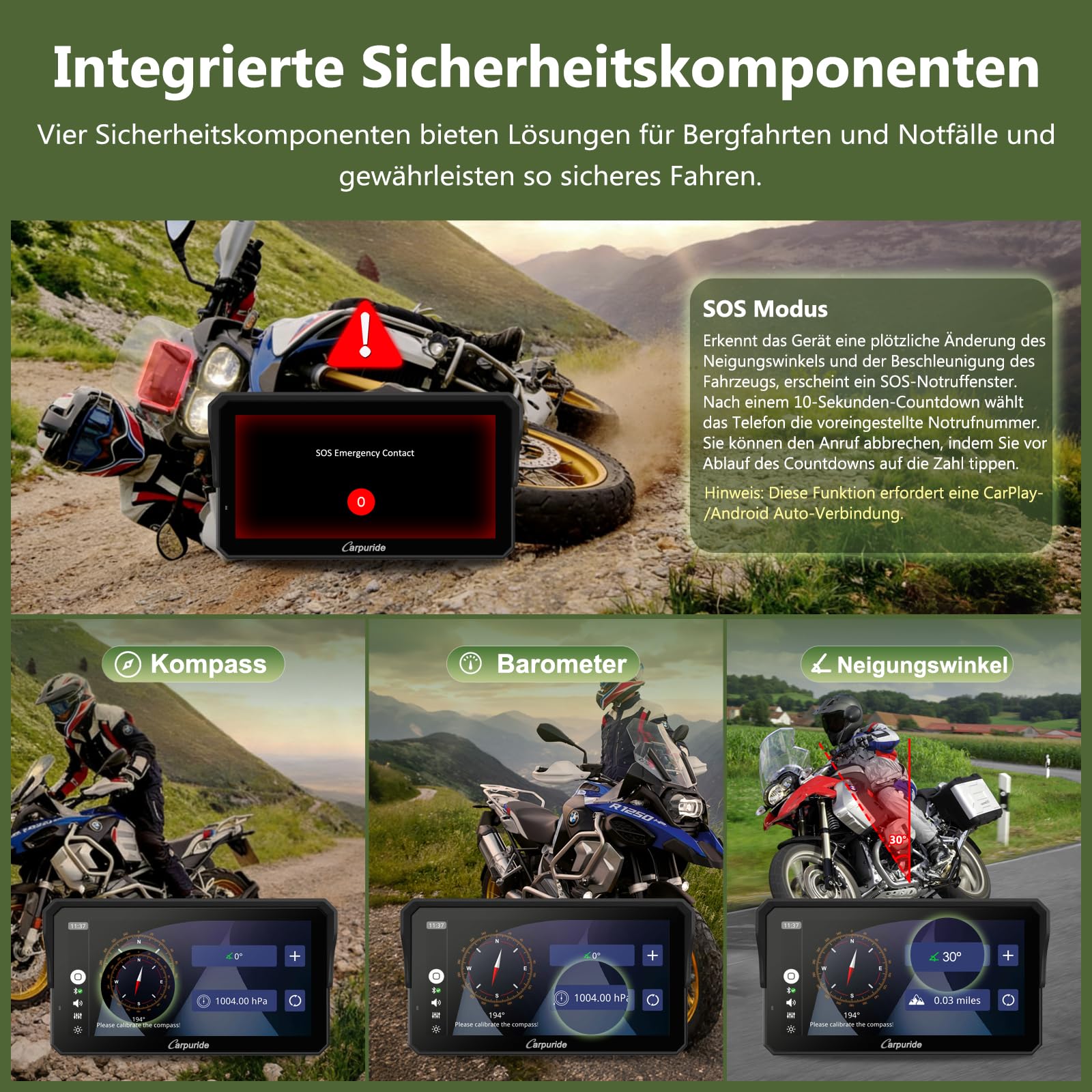 Carpuride W602BS Pro Carplay Bildschirm für BMW Motorrad, Nativ Wonder Wheel Kontrol & Datenauslesung, Kabellos CarPlay & Android Auto, 6,25" Wasserdichter Touchscreen, OTA/Dual Bluetooth/Sprechanlage