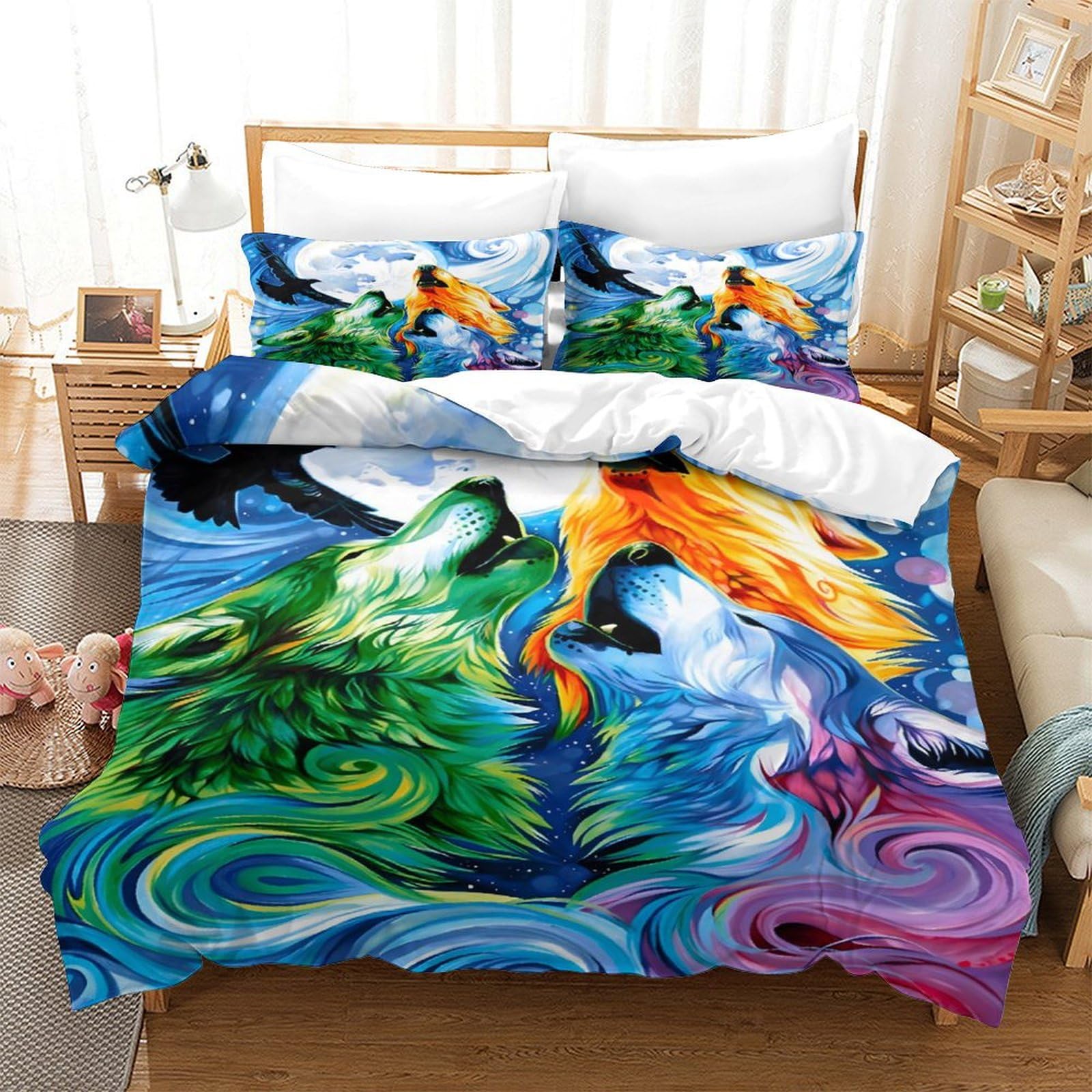 Housse de couette loup 3D pour une décoration de chambre moderne de ado