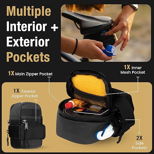 Miniatura 5 de Lumiere & Co. Bike Saddle Bag – Ultra Small (0.2L) & Medium (0.5L) Options Sleek Minimalist Design, Secure Hook & Loop Strap Negro