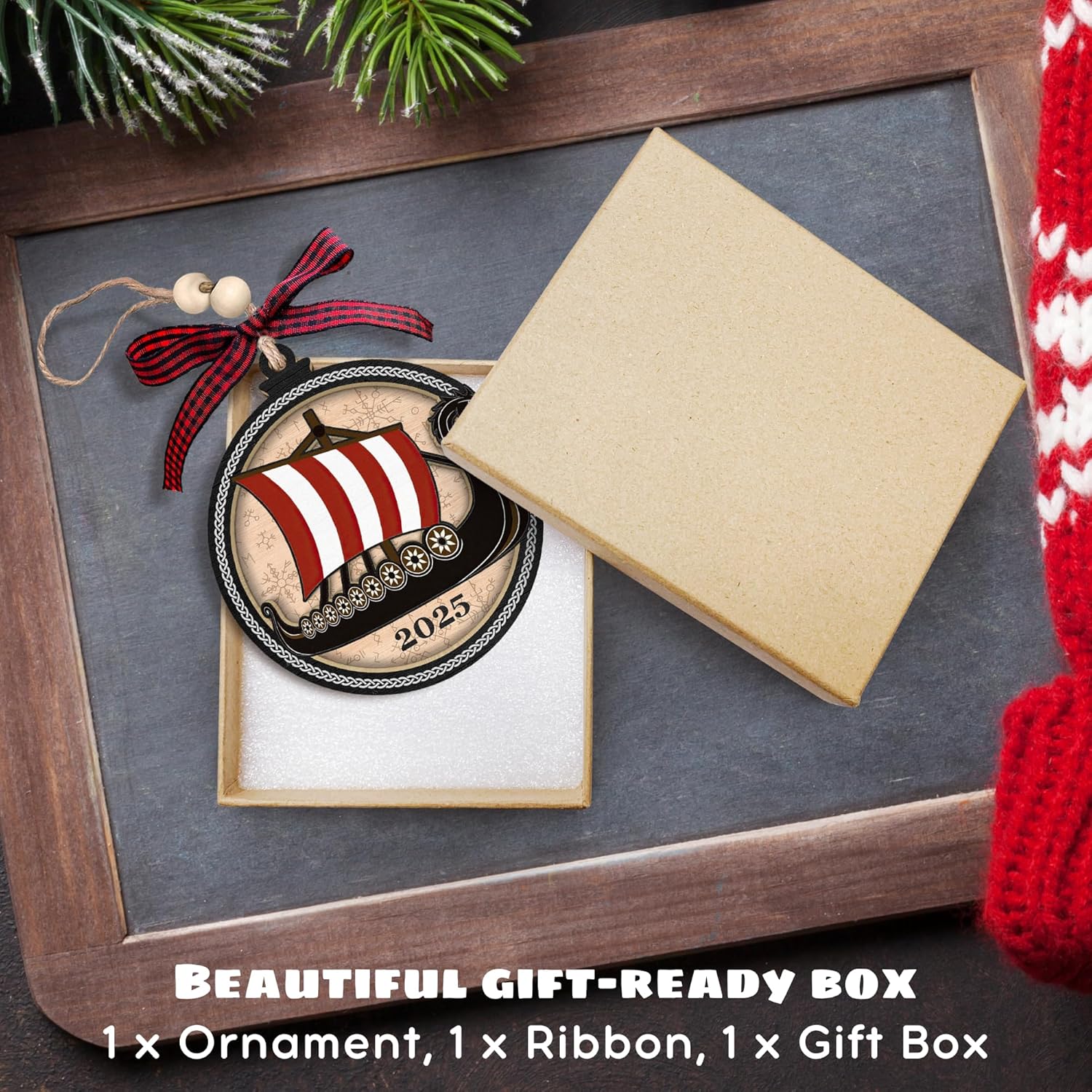 Vikings Christmas Ornaments, Nordic Christmas Ornaments - Vikings Ornament - Viking Scandinavian Gifts - 2 Layered Wood Ornament 2025 - Image 3