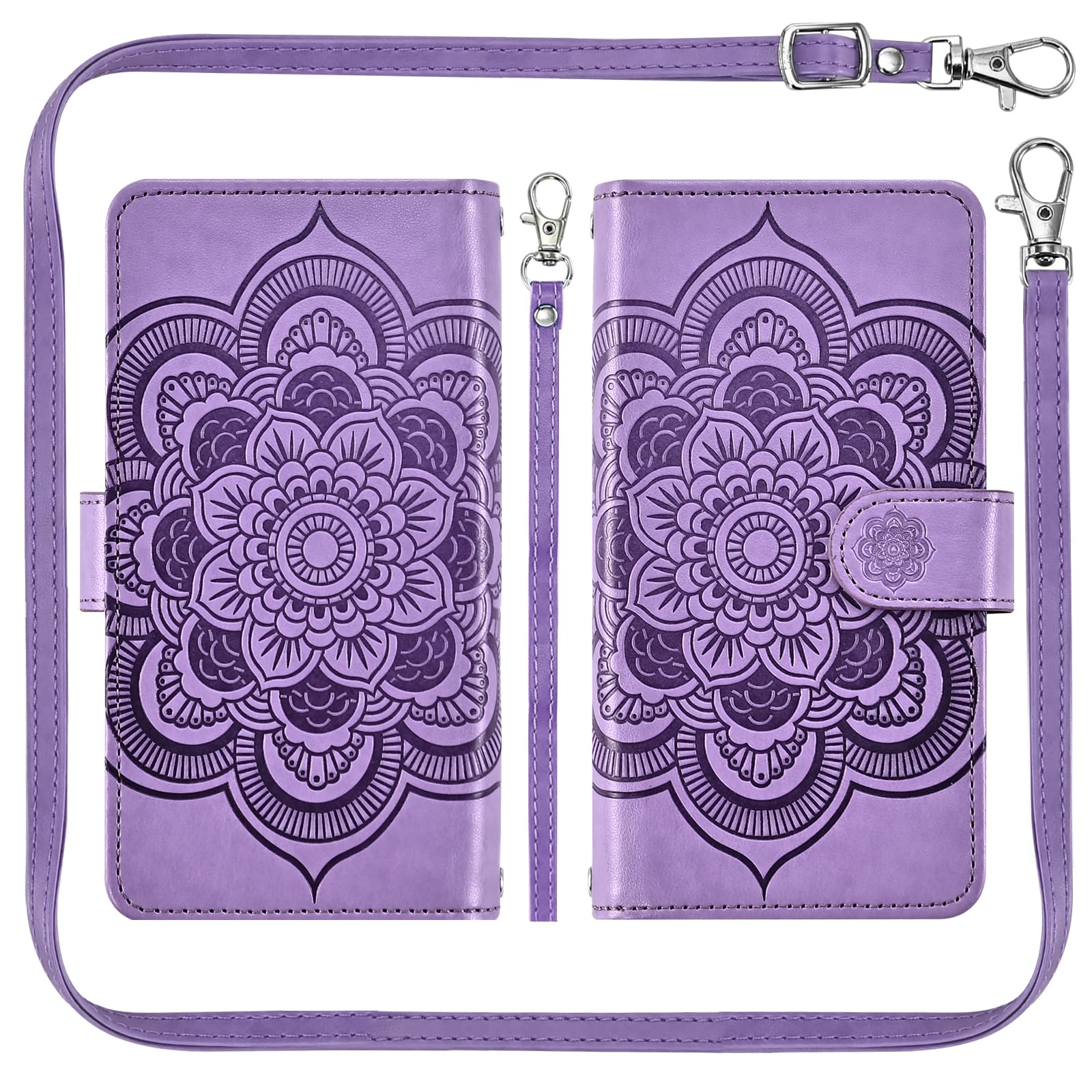 Asuwish Custodia per telefono per Google Pixel 8 Pro 5G Portafoglio con cerniera rimovibile con pellicola protettiva in vetro temperato cinturino mandala fiore porta carte Pixel8Pro Pixel8 XL otto