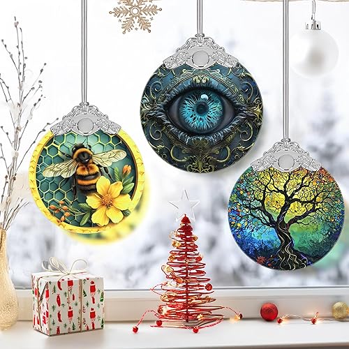 Miniatura 5 de Decoración navideña de vitrales de 3 pulgadas, adornos de Navidad, recuerdo de reliquia, intercambio de regalos, idea de regalo, regalo de bola, ojo