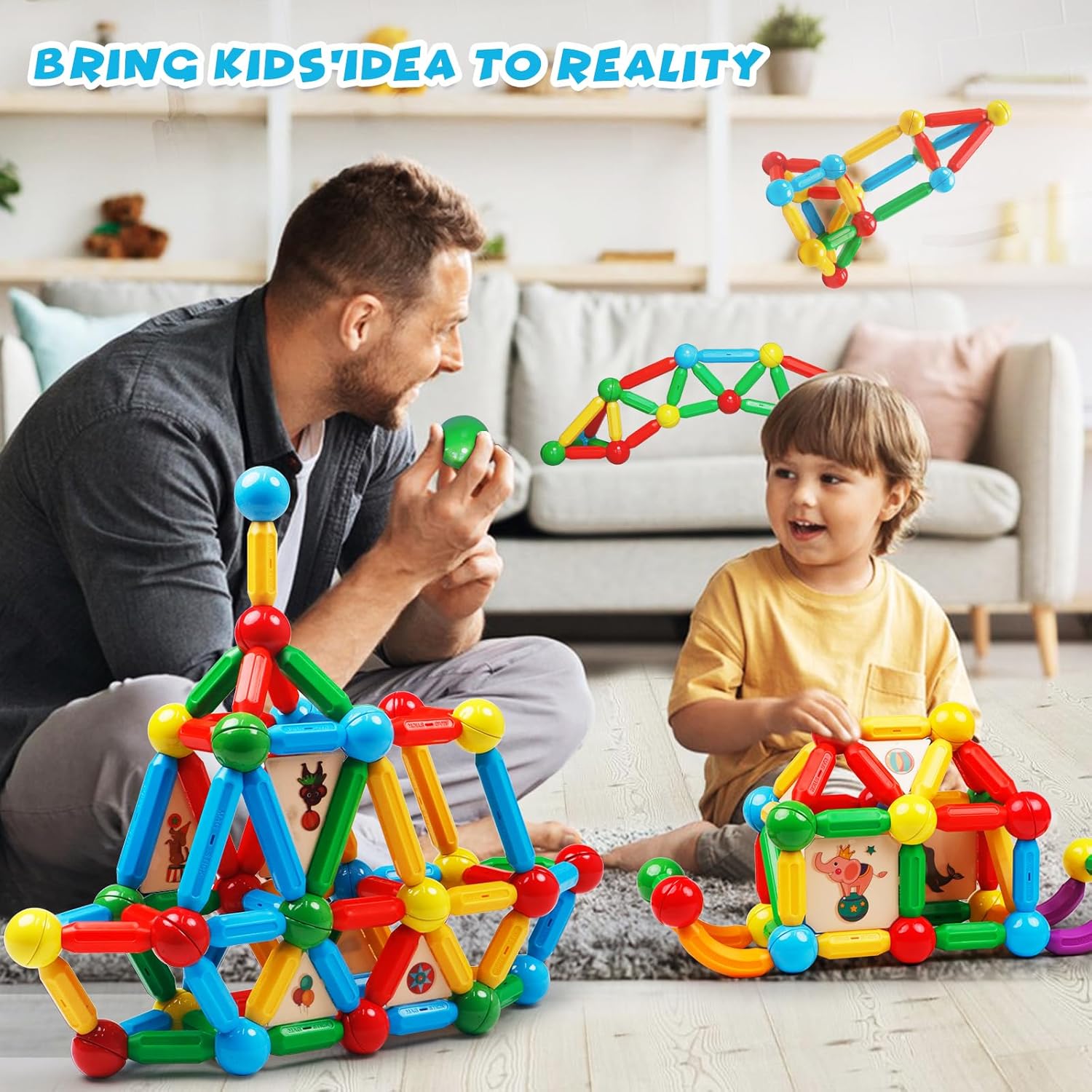 MAGBLOCK Upgraded Magnetic Tiles Toys for 3 4 5 6 7 8+ Year Old Girls, Magnet Sticks Balls and Rods Building Sets, Sensory Montessori Toys for Preschool Toddlers Kids