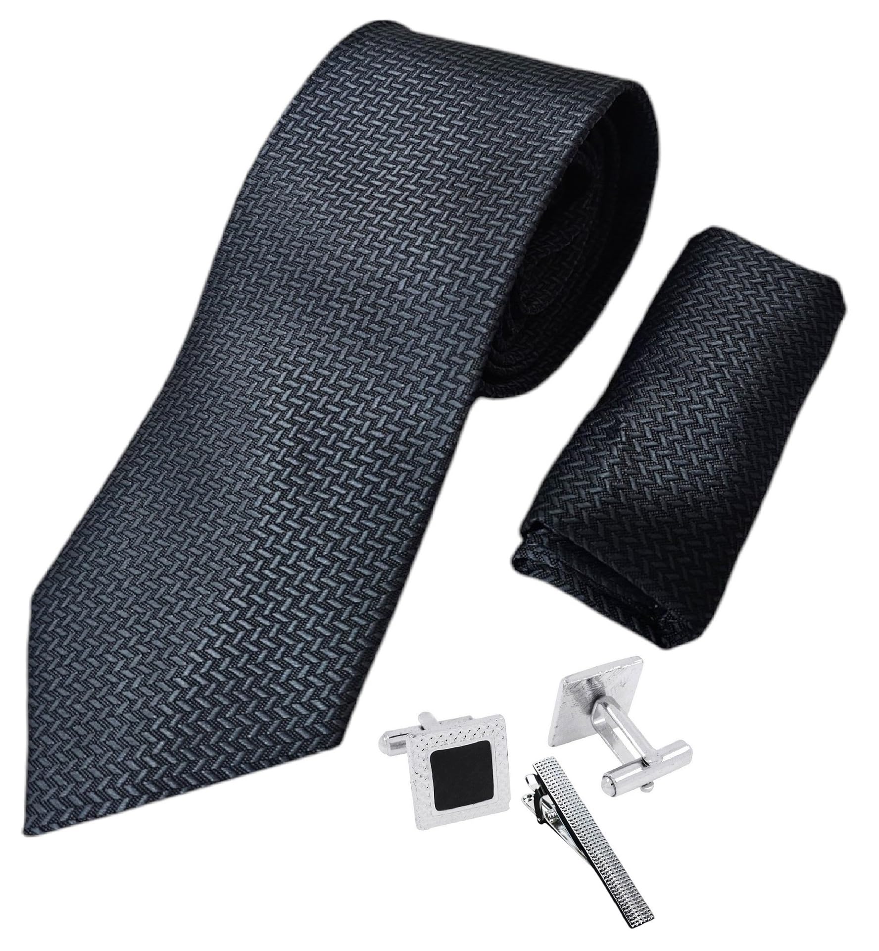 fashmade “where fashion is made” FashMade Premium Italian Silk Tie, Pocket Square with Square Brass Cufflinks & Silver Honeycomb Tie Pin Combo in Leather Gift Box for Men – Formal & Wedding Set tp-14-picture-30