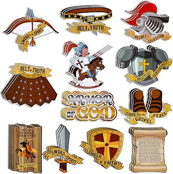 36 Pcs Armor of God Cutouts for Kids 2026 VBS Christian Bulletin Board for Sunday School Bible Poster Stickers Church Classroom Religious Decorations Children Kid Home Wall Bible Craft Art Activity