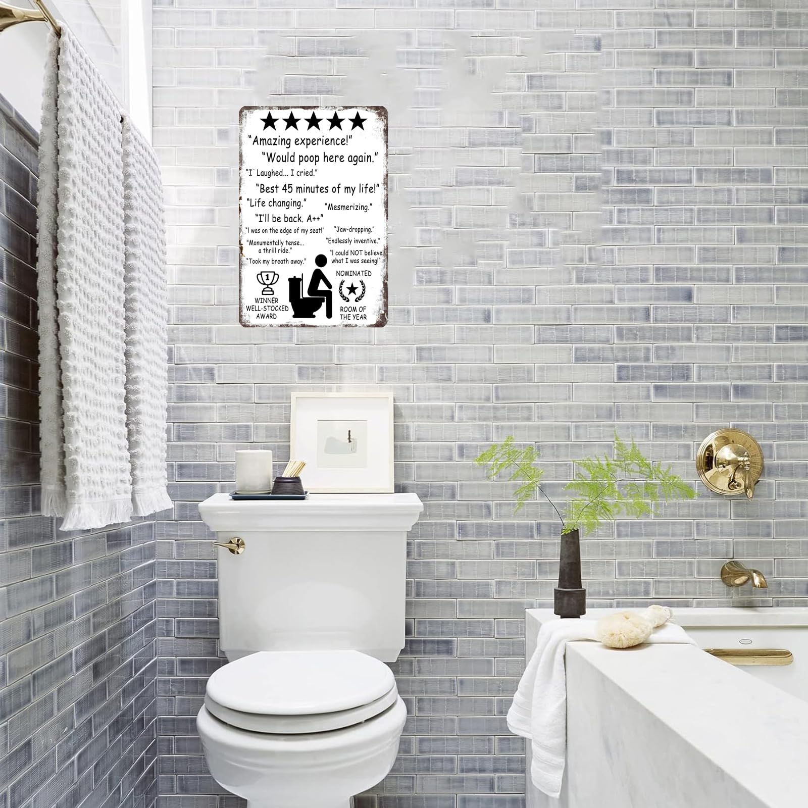 Targa In Metallo Vintage Per Bagno Con Scritta Divertente: 'Would Poop Here Again', 20x30 Cm, Alluminio Antiruggine