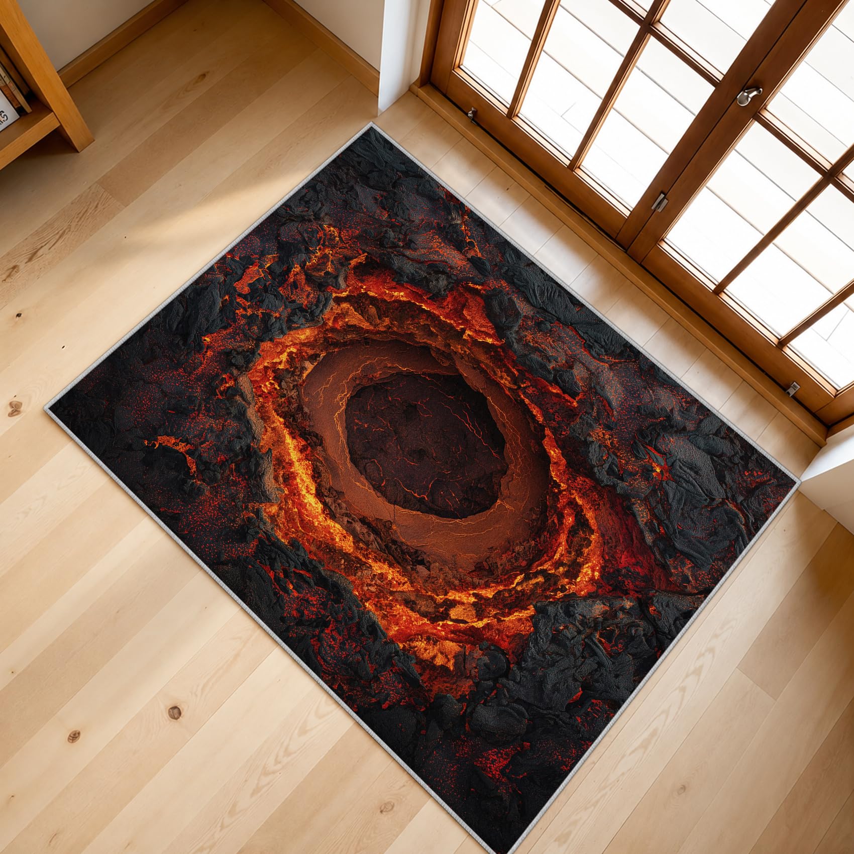 Tapis de Salon 90x150 Illusion d'optique 3D Tapis Chambre Lave Volcan