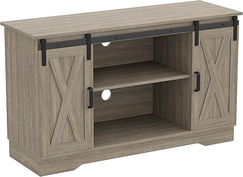 Safdie Centro de entretenimiento para soporte de TV, 48 pulgadas de largo x 15.75 pulgadas de ancho x 28 pulgadas de alto, color gris pardo oscuro