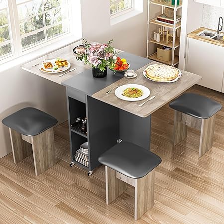 Amazon.com - furlinkhm Folding Dining Table Set for 4, Dinner Table ...