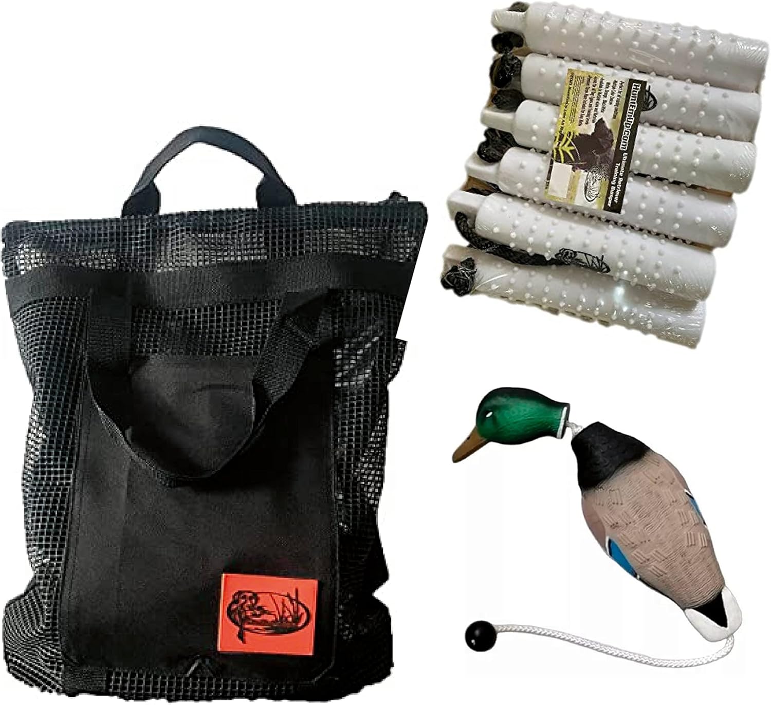 Premium Dog Training Kit - Duck Dog Retrieving Dummy Mallard/Standard Bumper White (6-Pack) with Mesh Bumper Bag - Optimal for Effective Training Sessions