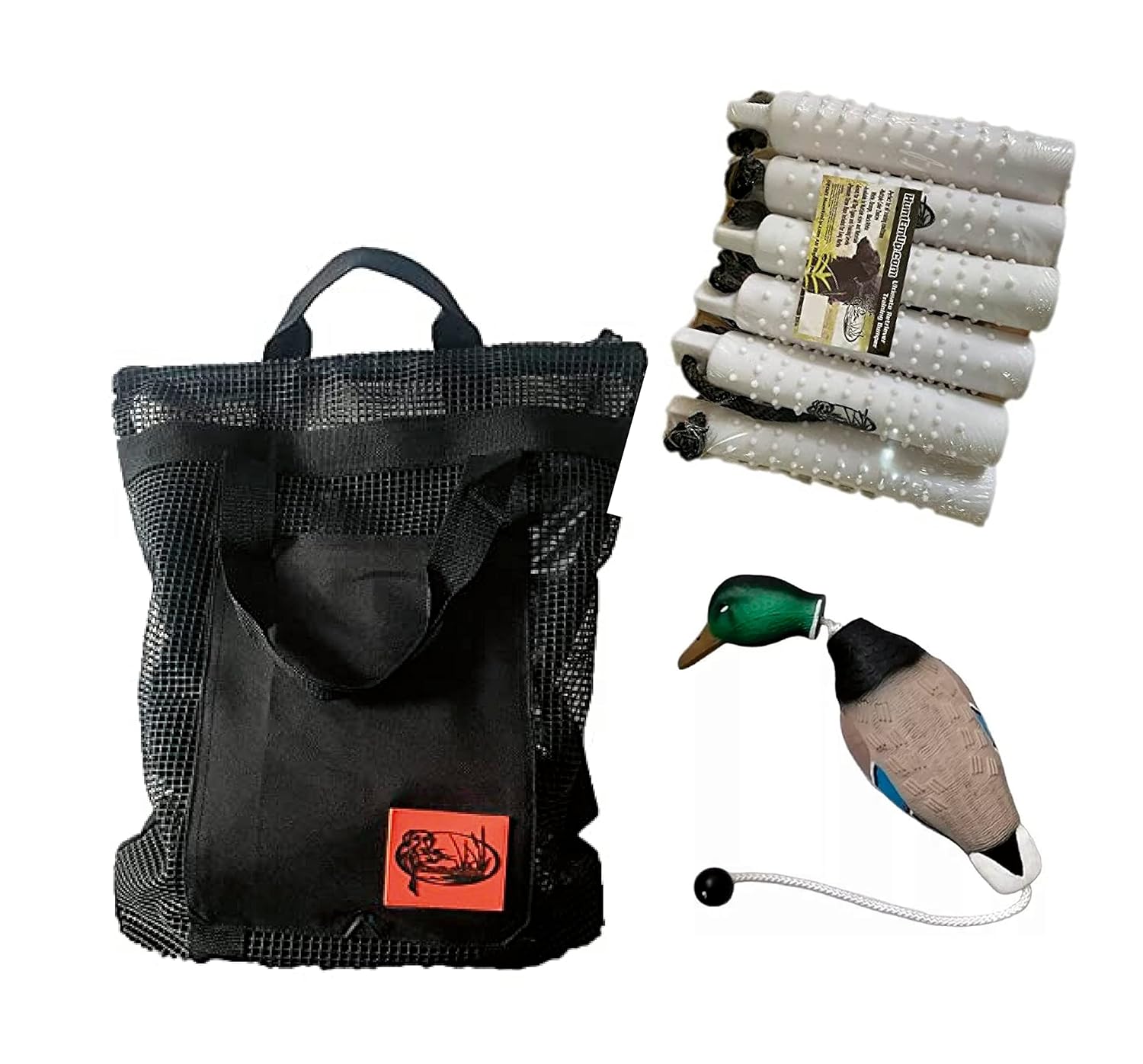 Premium Dog Training Kit - Duck Dog Retrieving Dummy Mallard/Standard Bumper White (6-Pack) with Mesh Bumper Bag - Optimal for Effective Training Sessions
