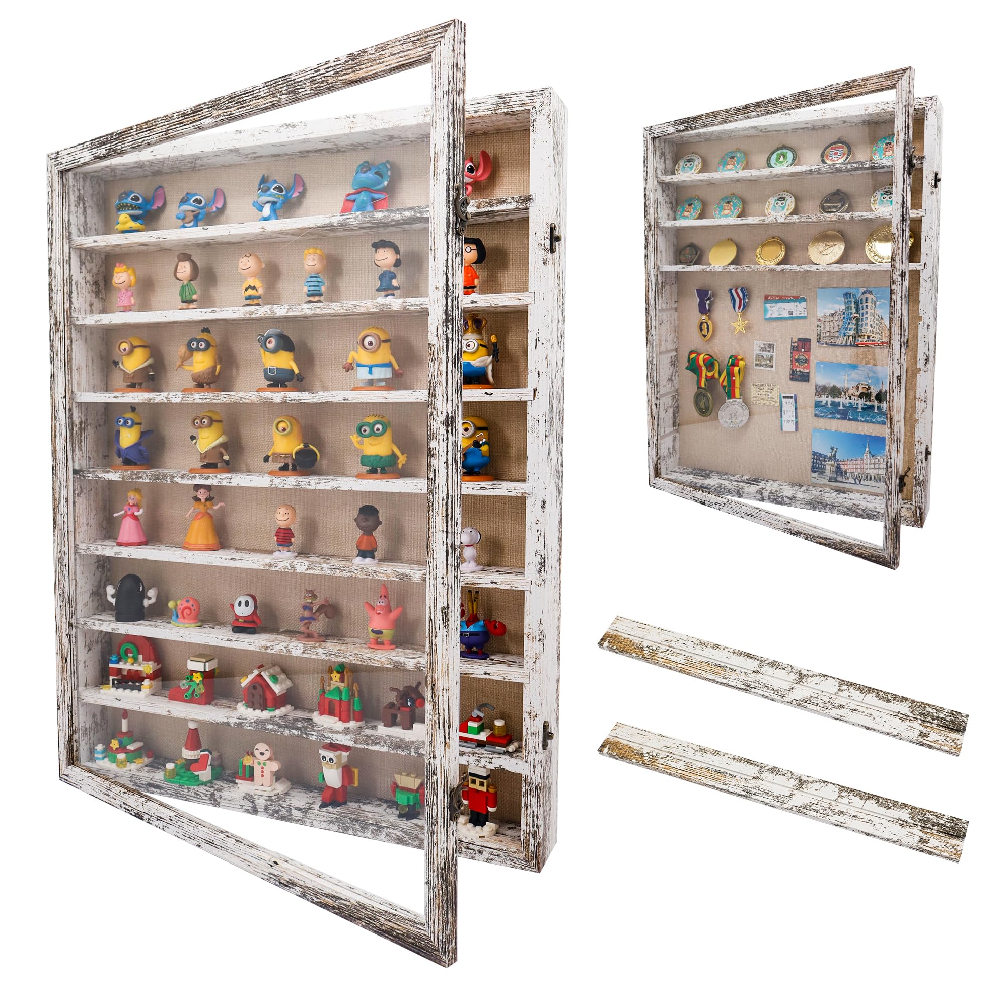 18*24 Large Shadow Box Frame with Removable Shelves,White Shadow Boxes Display Cases for Small collectables，Deep Memory Box Display Case Trinket Shelf for Collection，Coins，Miniatures Figures
