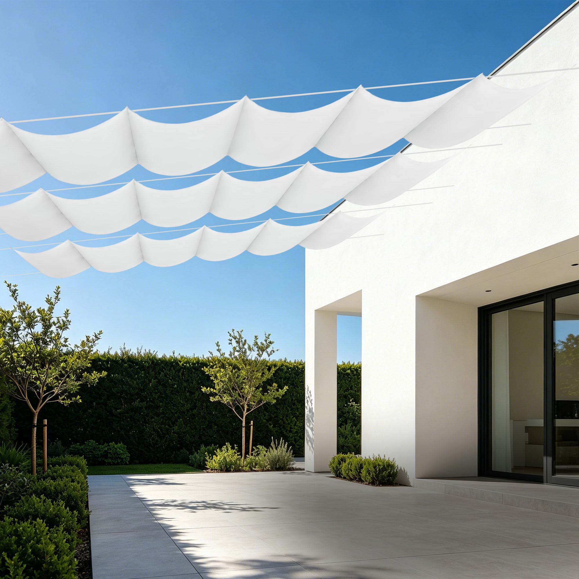 Toile ombrage rétractable vague 100x510cm blanc anti-UV pour patio