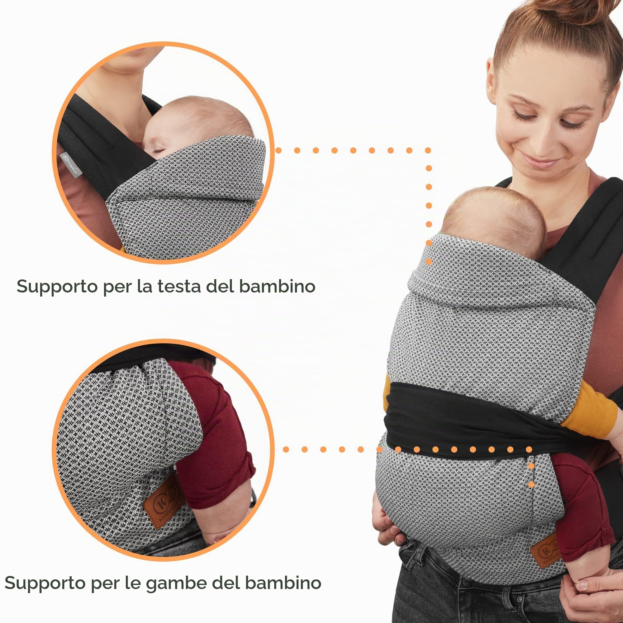 kk Kinderkraft ADOREE Marsupio neonati ergonomico, Porta bebè da 3 Mesi, Ventrale e Dorsale, Regolabile, Grigio