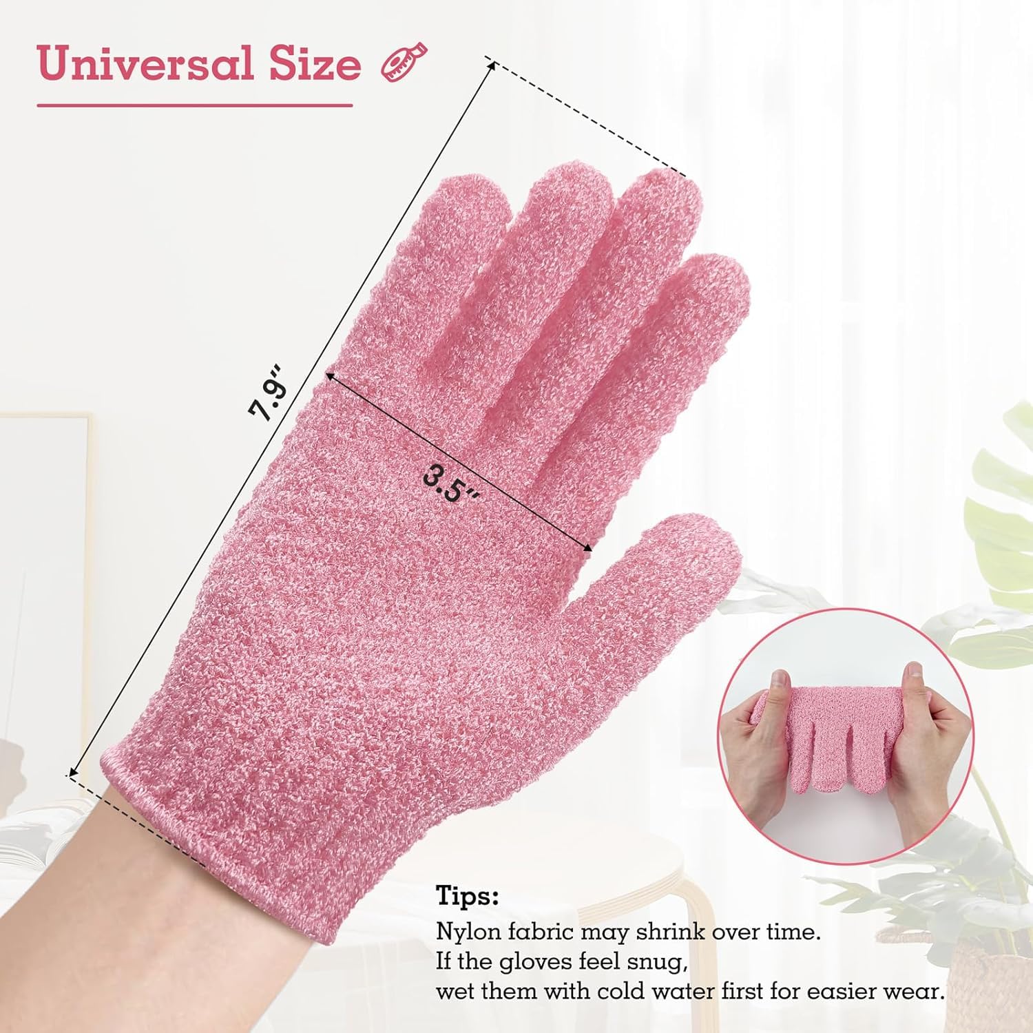 CVNDKN 1 Pair Exfoliating Gloves,Shower Glove for Women Men,Wash Gloves for Shower,Deep Cleansing Exfoliating Mitt Bath Glove Wash Dead Skin Remover Exfoliate Body Scrubber (Pink) 3