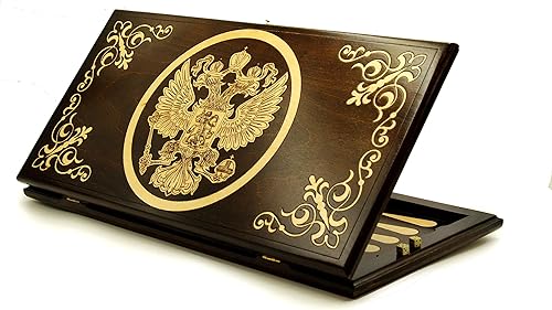 Miniatura 3 de WOODEN BACKGAMMON BOARD GAME Nardi Nardy checkers chess carving Engraving Russian Coat of Arms Ornament hand made gift wood, plywood table game