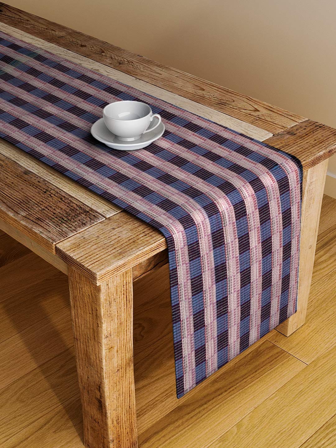 NEUDISNeudis Cotton Hand Woven Ribbed Table Runner for 6 Seater Table Home Decor Blue and White (33 X 182 Cms)