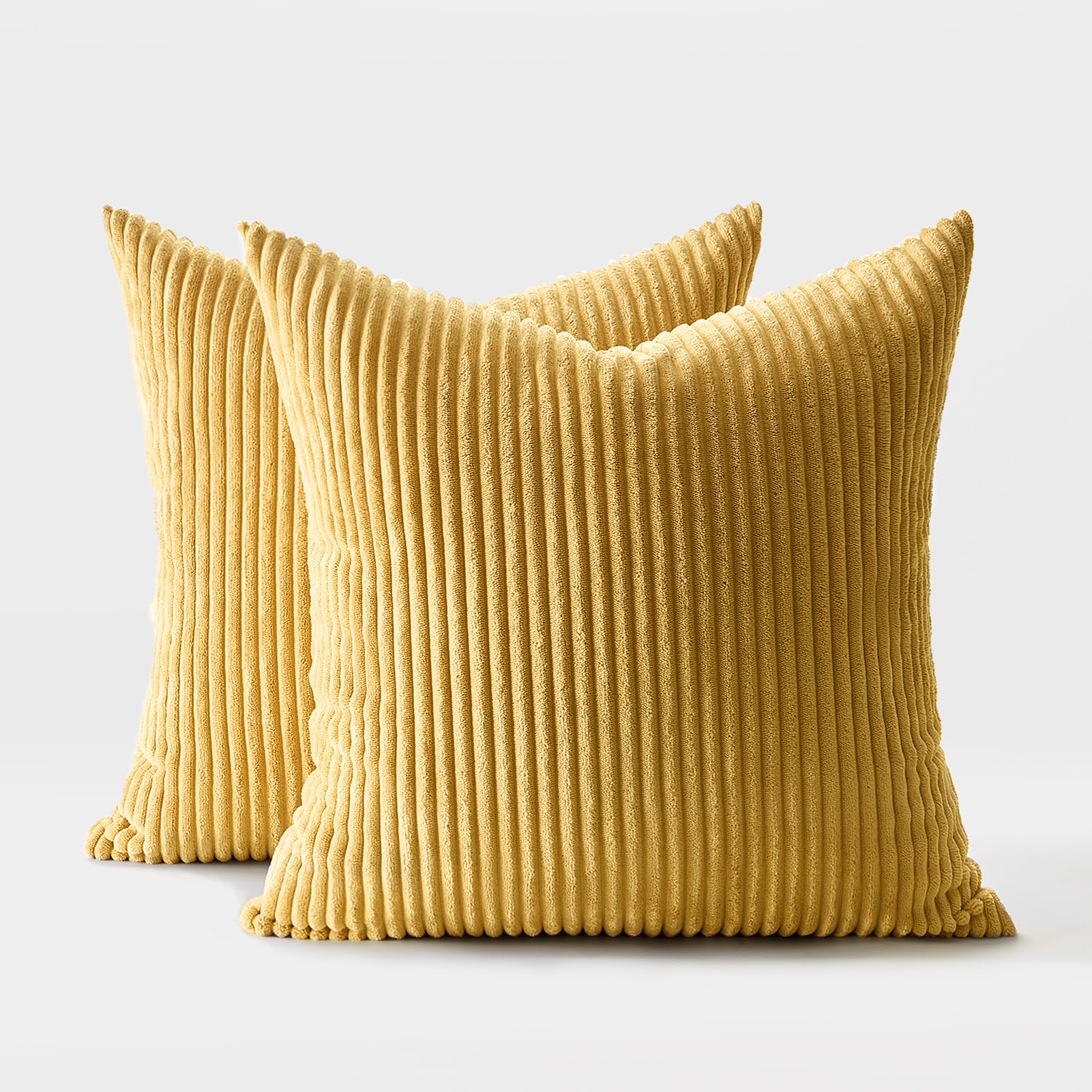 Topfinel Set di 2 federe 45x45 giallo a righe in velluto a coste Federe decorative per divani