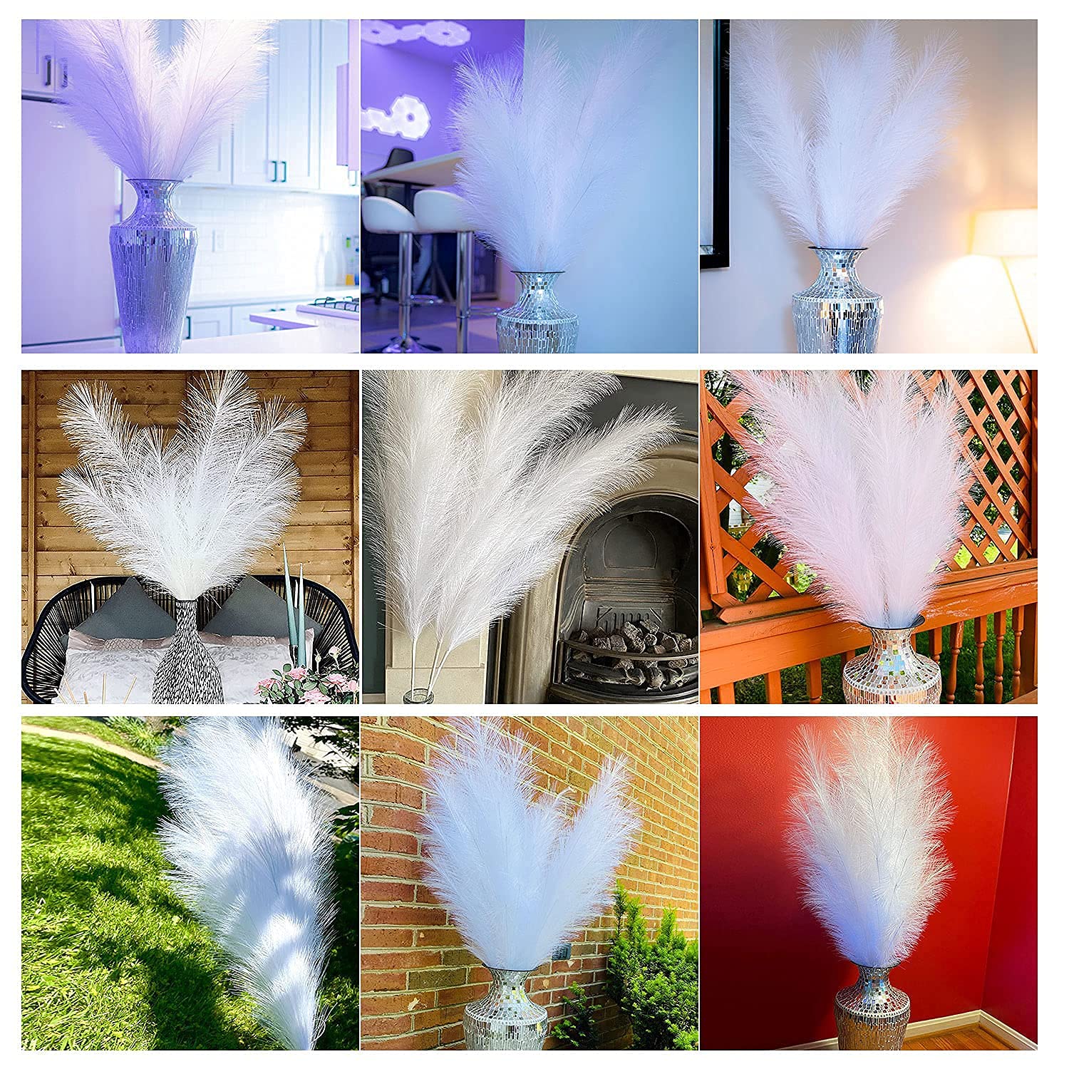 Faux Pampas Grass Decor Tall 43"/110cm 4 Stems Fluffy Artificial