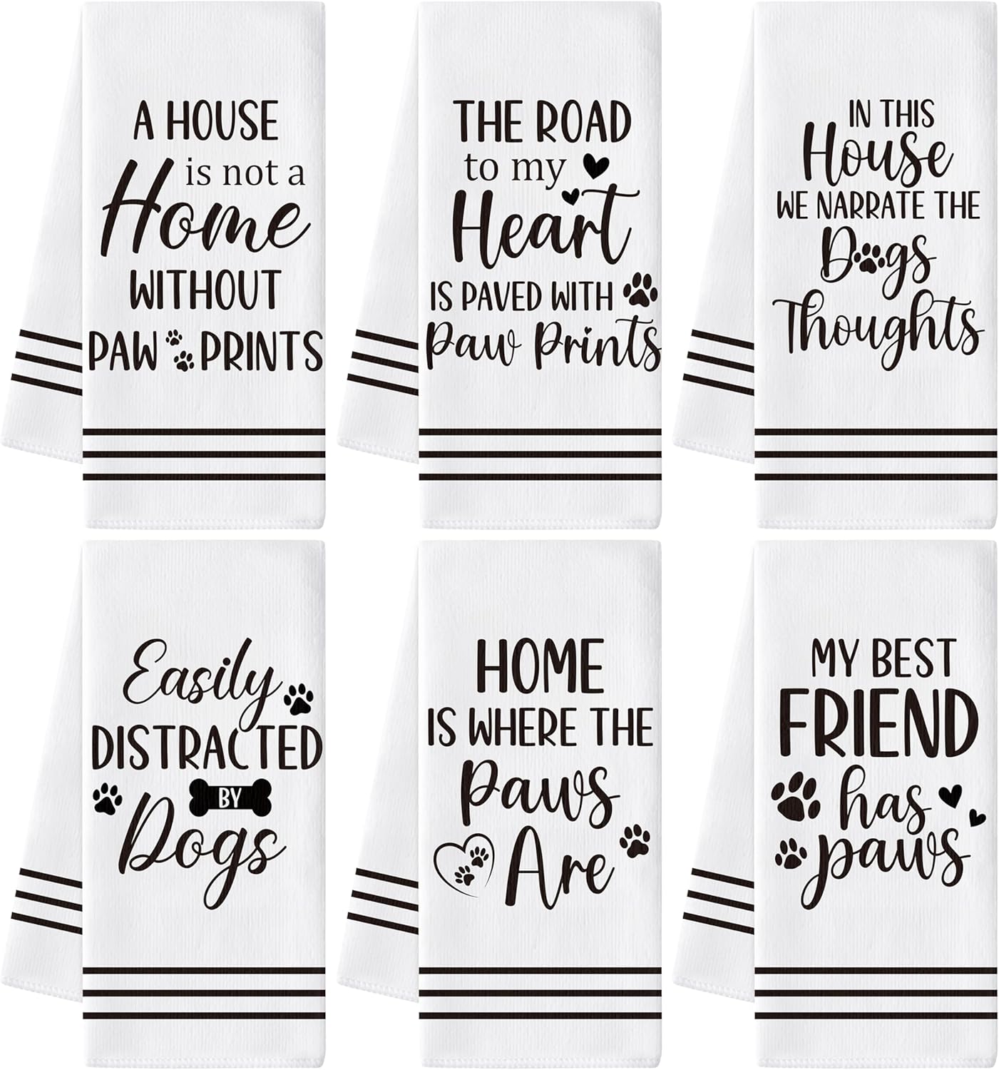 GROBRO7 Paws Prints Hand Towel - 6Pcs Dog Paw Print Bathroom Decor Kitchen Dishcloths Set Soft Polyester Towels for Bath Bar Dining Room Decor Cute Puppy Lovers Gifts for Men Women Housewarming