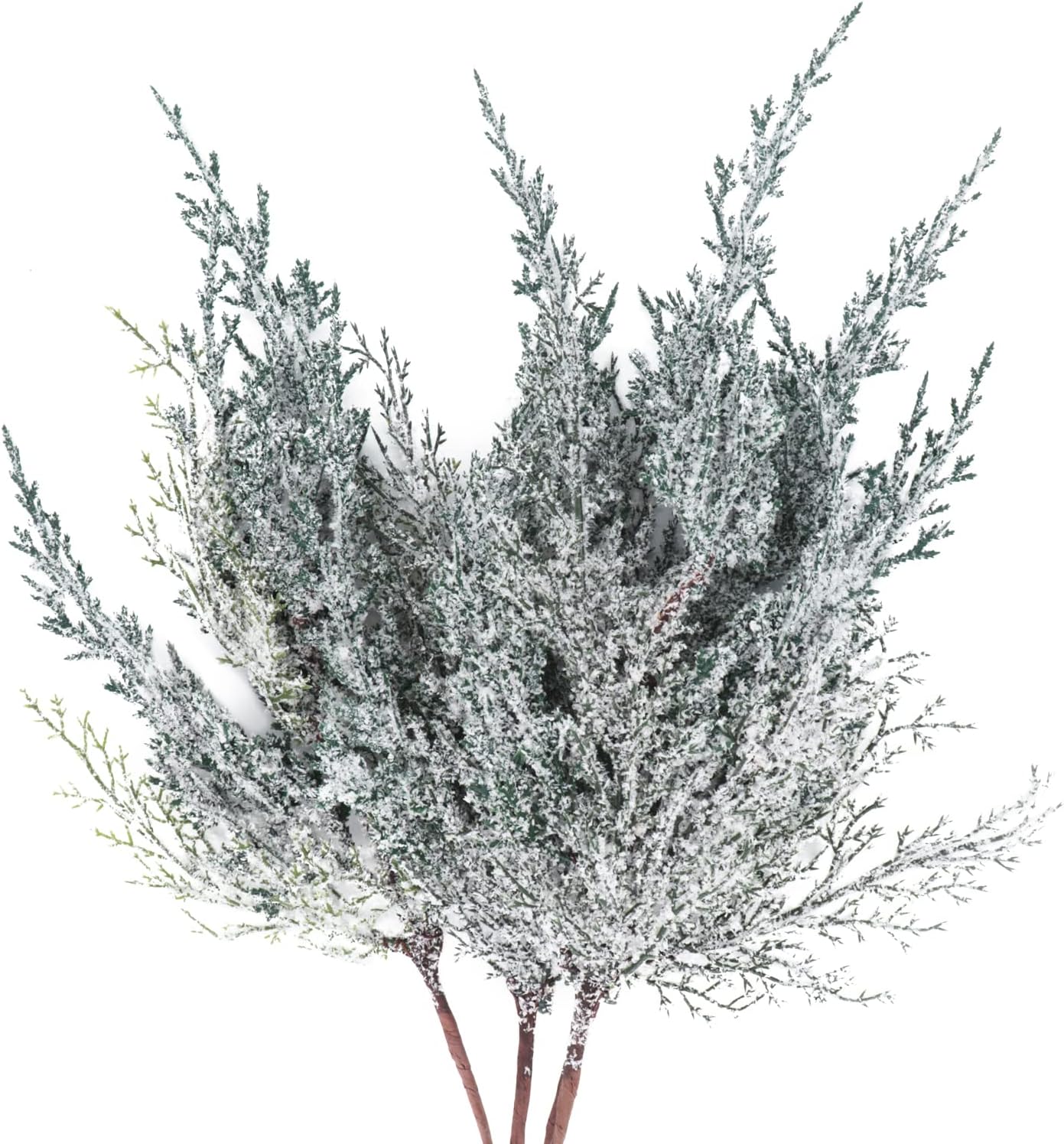 KKSTY 4Pcs Artificial Cedar Branches Frosted Pine Needles16.5inch Snowy