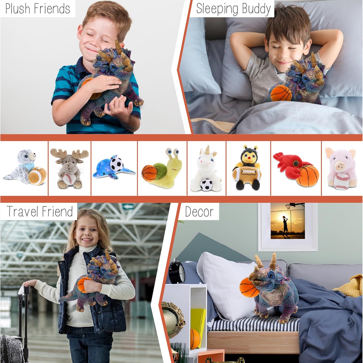 DolliBu Triceratops Dinosaur Stuffed Animal with Basketball Plush - Soft Huggable Dinosaur, Adorable Playtime Plush Toy, Cute Wildlife Gift, Personalized Doll Animal Toy for Kids, Adults - 23 Inches