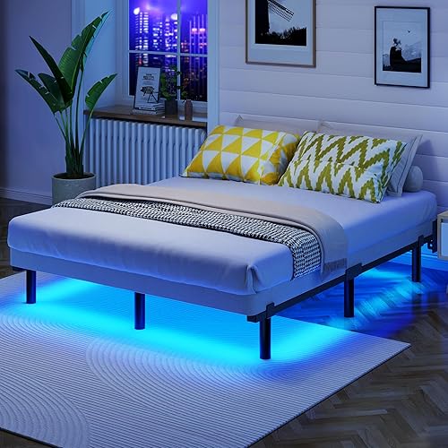 Miniatura 11 de Marco de Cama Queen con Luces LED Inteligentes, Marco de Cama de Metal 7 Inch Basics, Base Resistente de 9 Patas para Somier y Colchón, Sin Ruido,