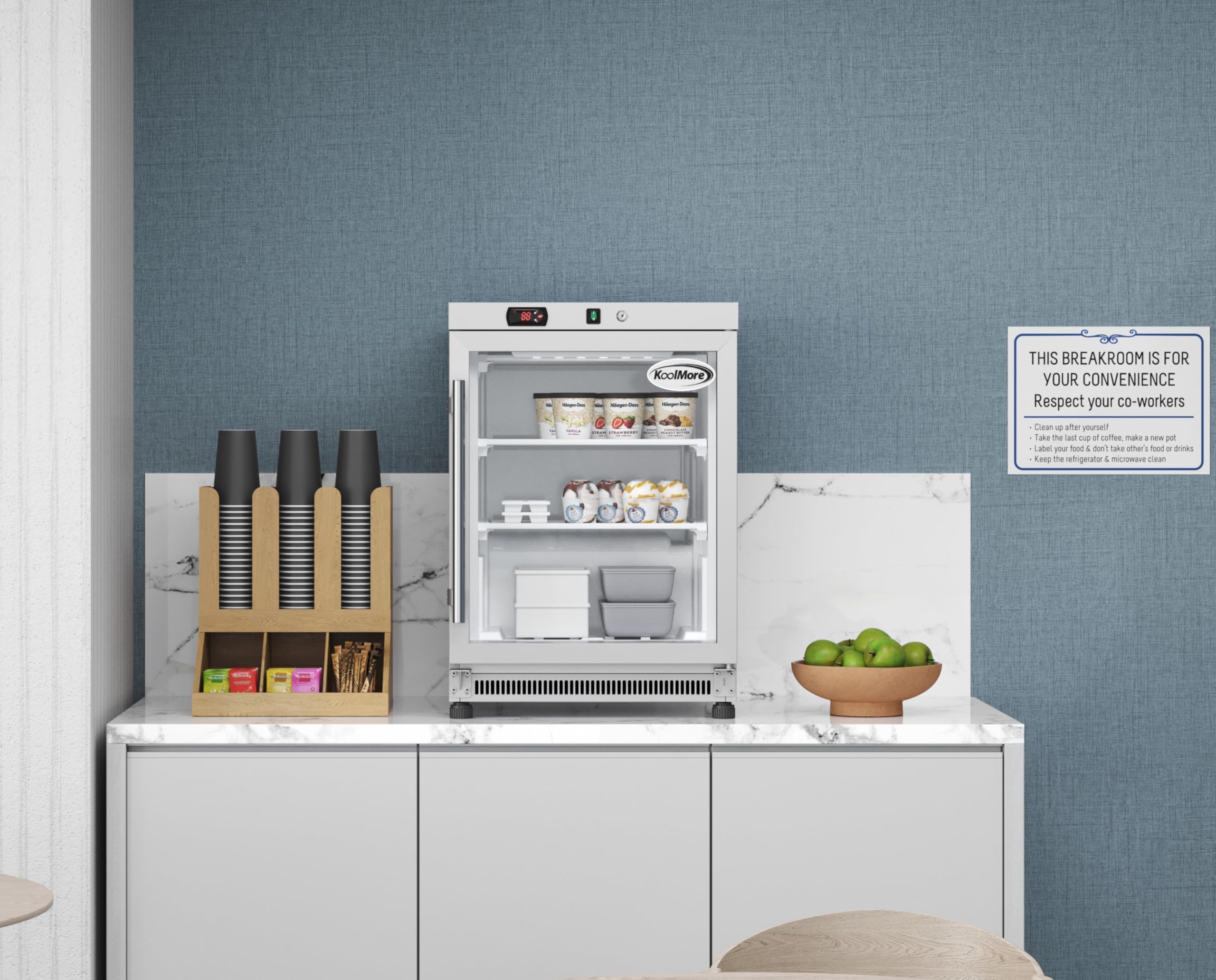 KoolMore KM-MDF46GD 24 in. Commercial Manual Defrost Countertop Display Freezer Stainless Steel and Glass Door, 4.6 Cu. ft, Silver and White