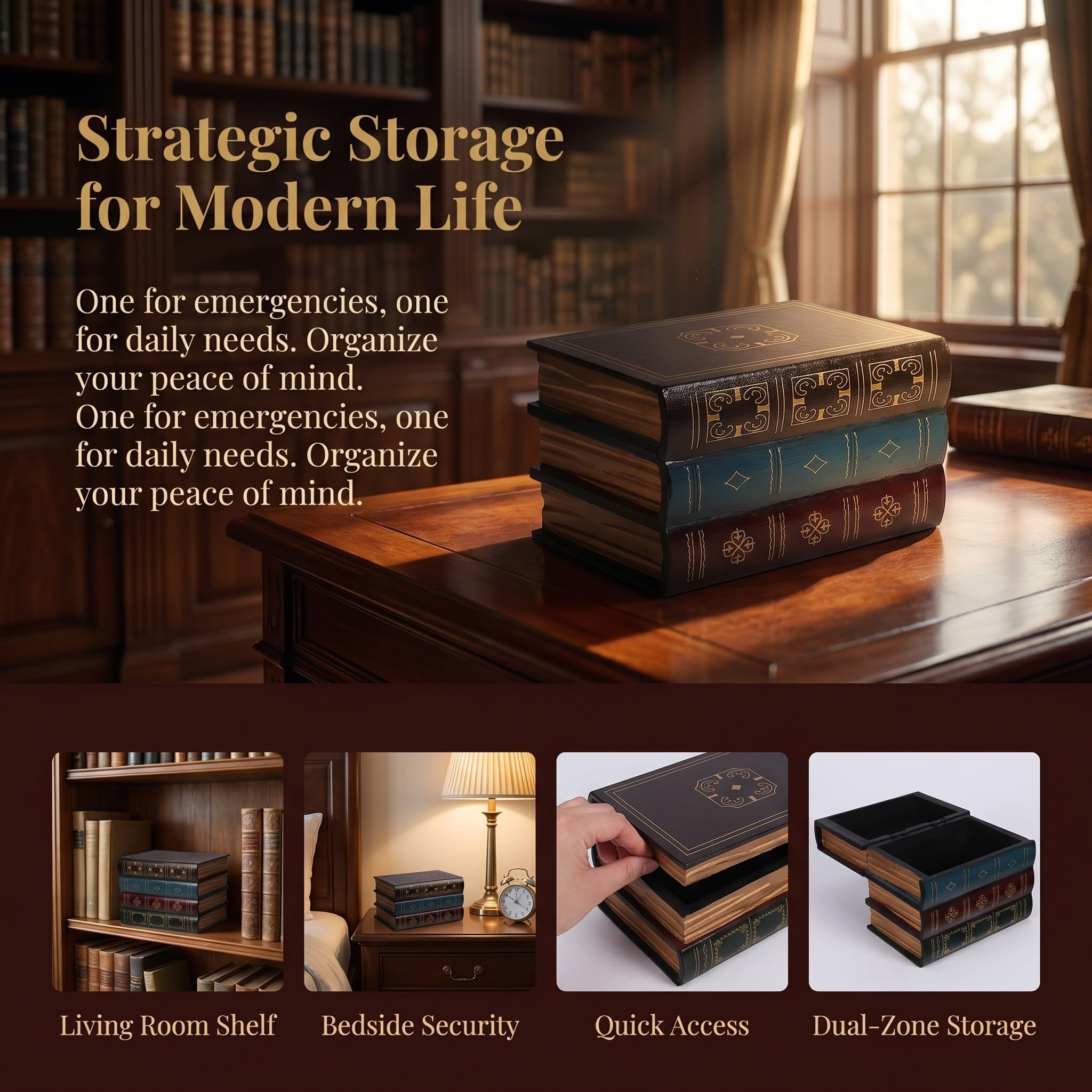 2 Juegos Caja Libro Oculta de Madera Estilo Vintage