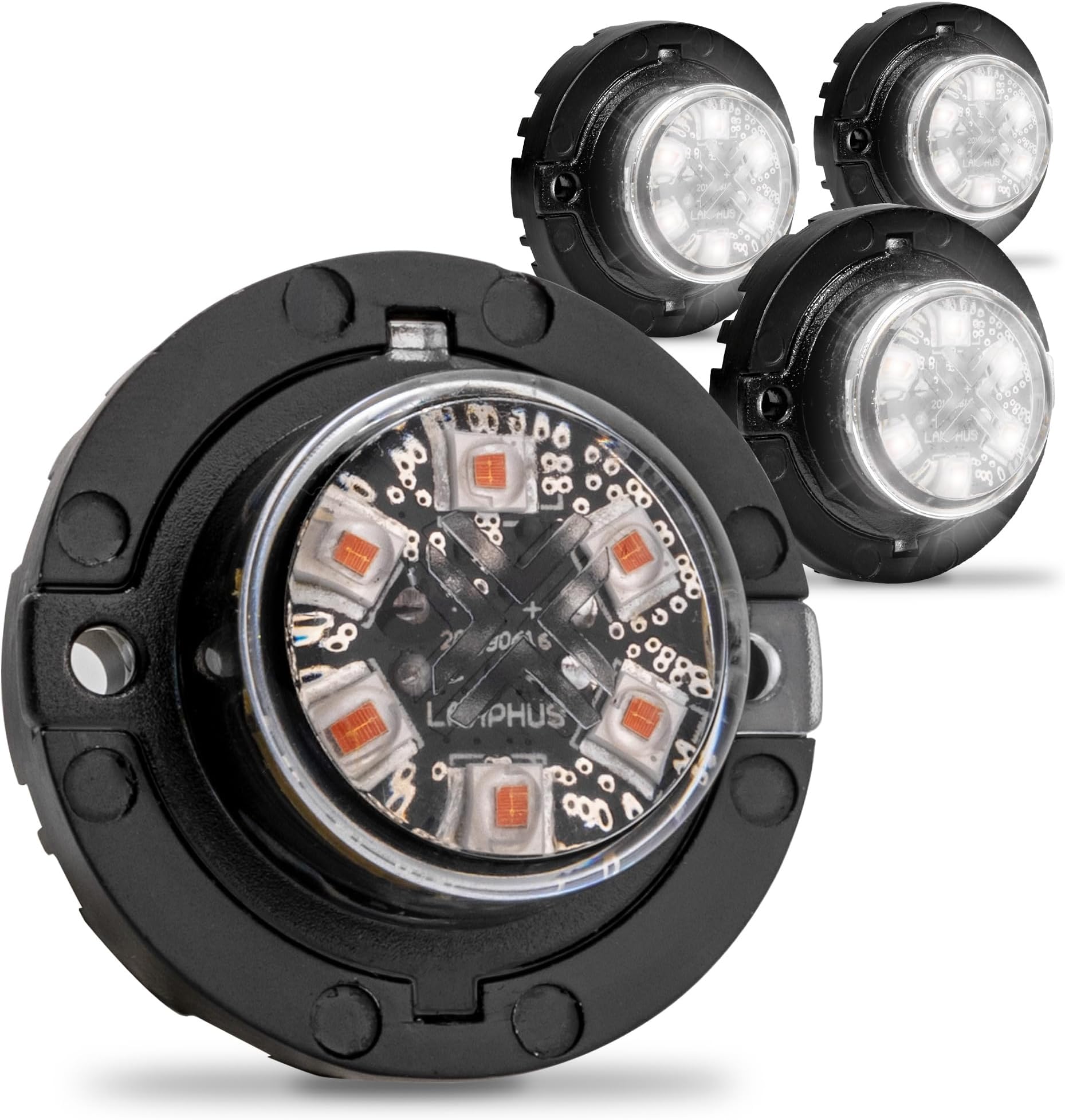 4pc SnakeEye III White Clear LED Hideaway Strobe Light [SAE Class 1] 12V 1 Inch Round Waterproof Wig Wag Emergency Flashing Hide Away Fire Police Light Bulb For Firefighter EMS POV Car Truck Vehicle