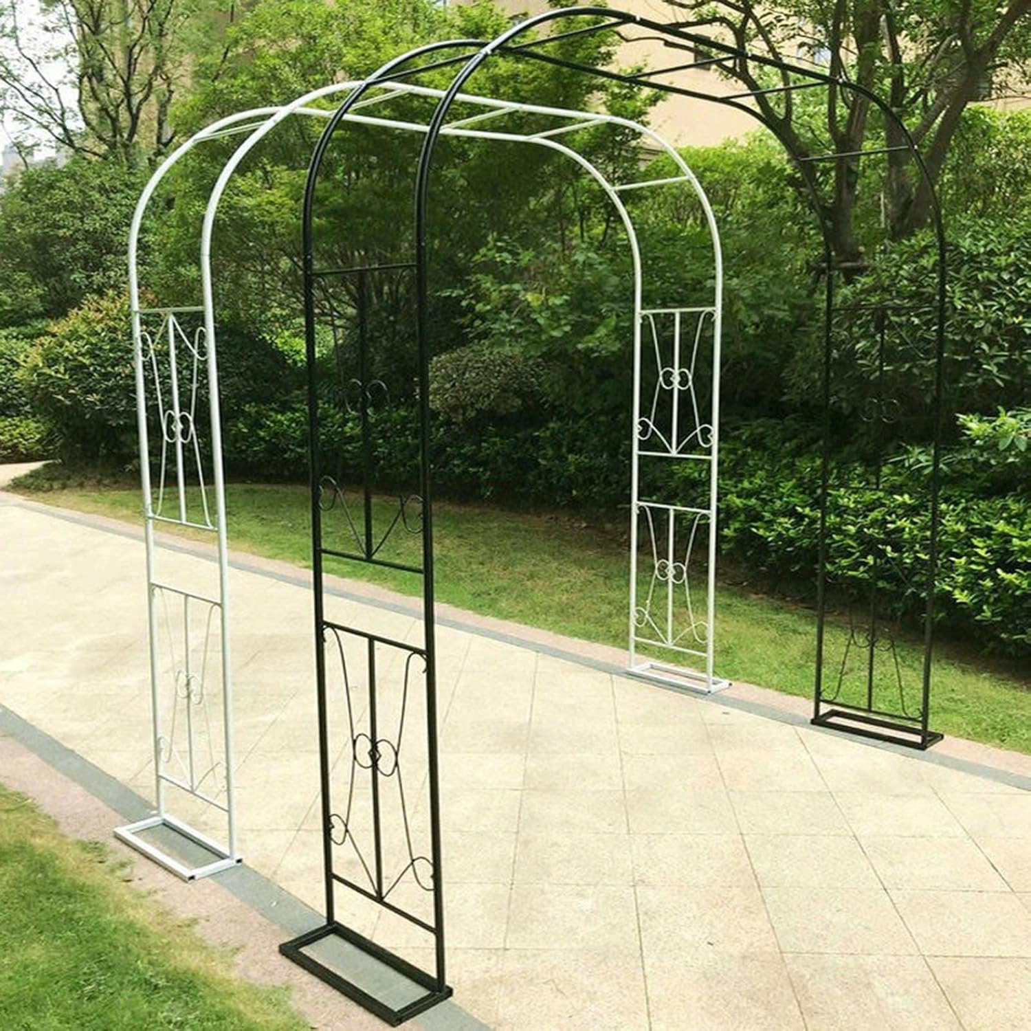 L＆S Large Garden Trellis Steel Arch Walkway for Flowers Climbing Vine Frame Outdoor Lawn Arbor Weather-Resistant Matte Rustproof Base Width 40 cm (Color : Black, Size : 5.9' Wide x 7.9' High)