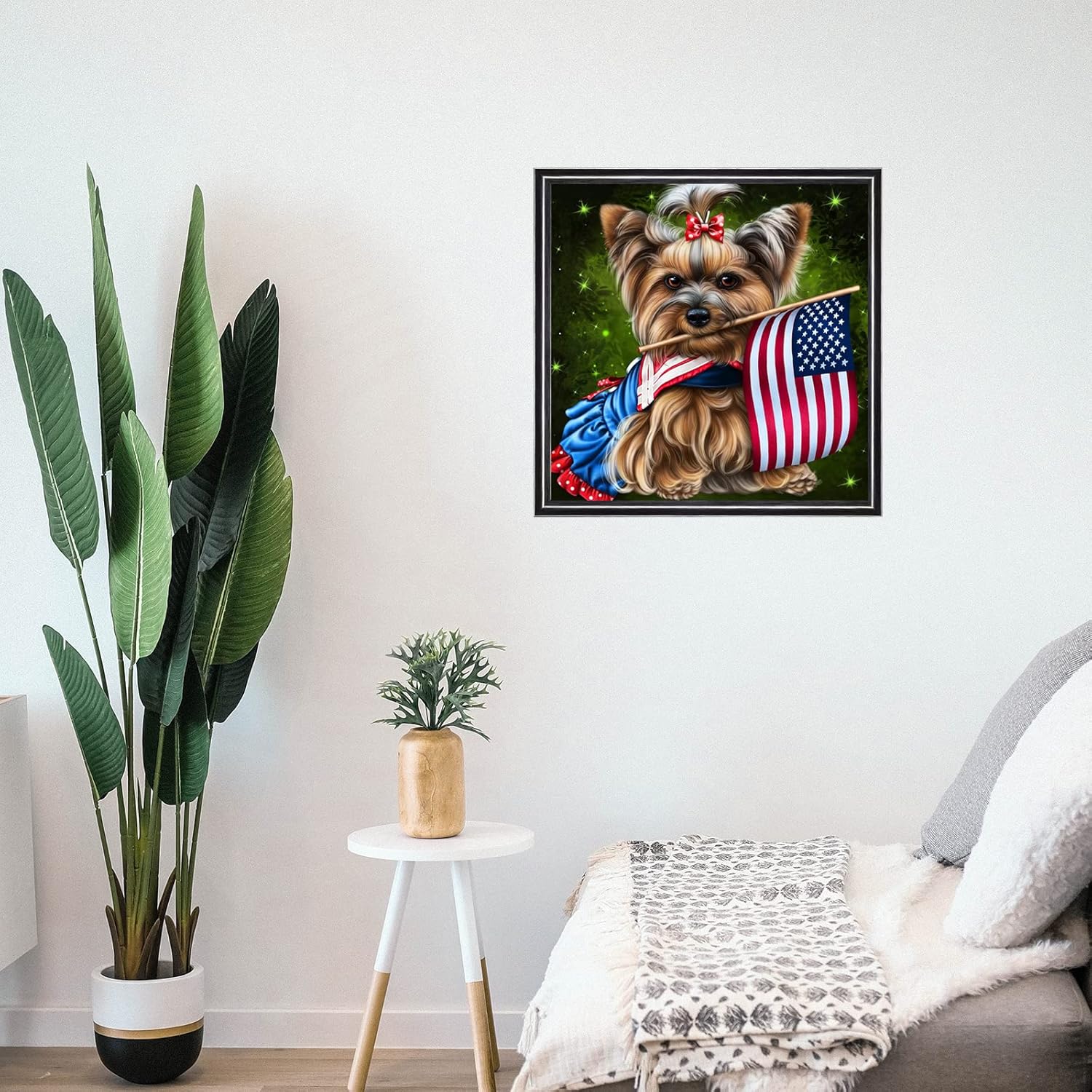 1000 Piece Jigsaw Puzzle American Flag 4th of July Yorkie Yorkshire Terrier Dog Challenge Educational Game for Adults Animal Wooden Puzzles Floor Props Kid Gift Unzip Toy Home Decor