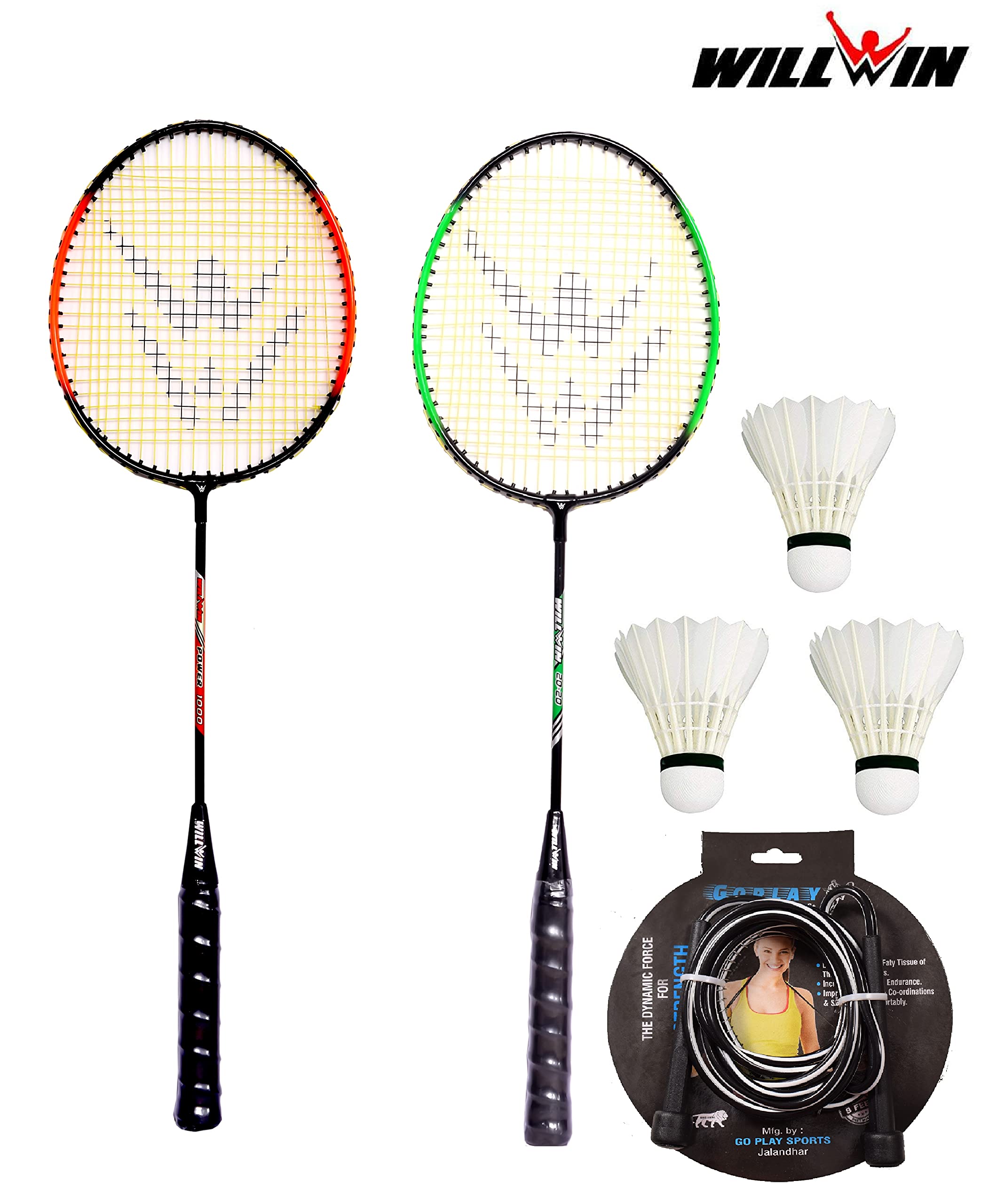WILLWIN Attractive Combo Aluminium Badminton Racket Set of 2 and 3 Pcs of Feather Shuttle Cock and Skipping Rope Free (B09DYZKQ1Y) Amazon Price History, Amazon Price Tracker
