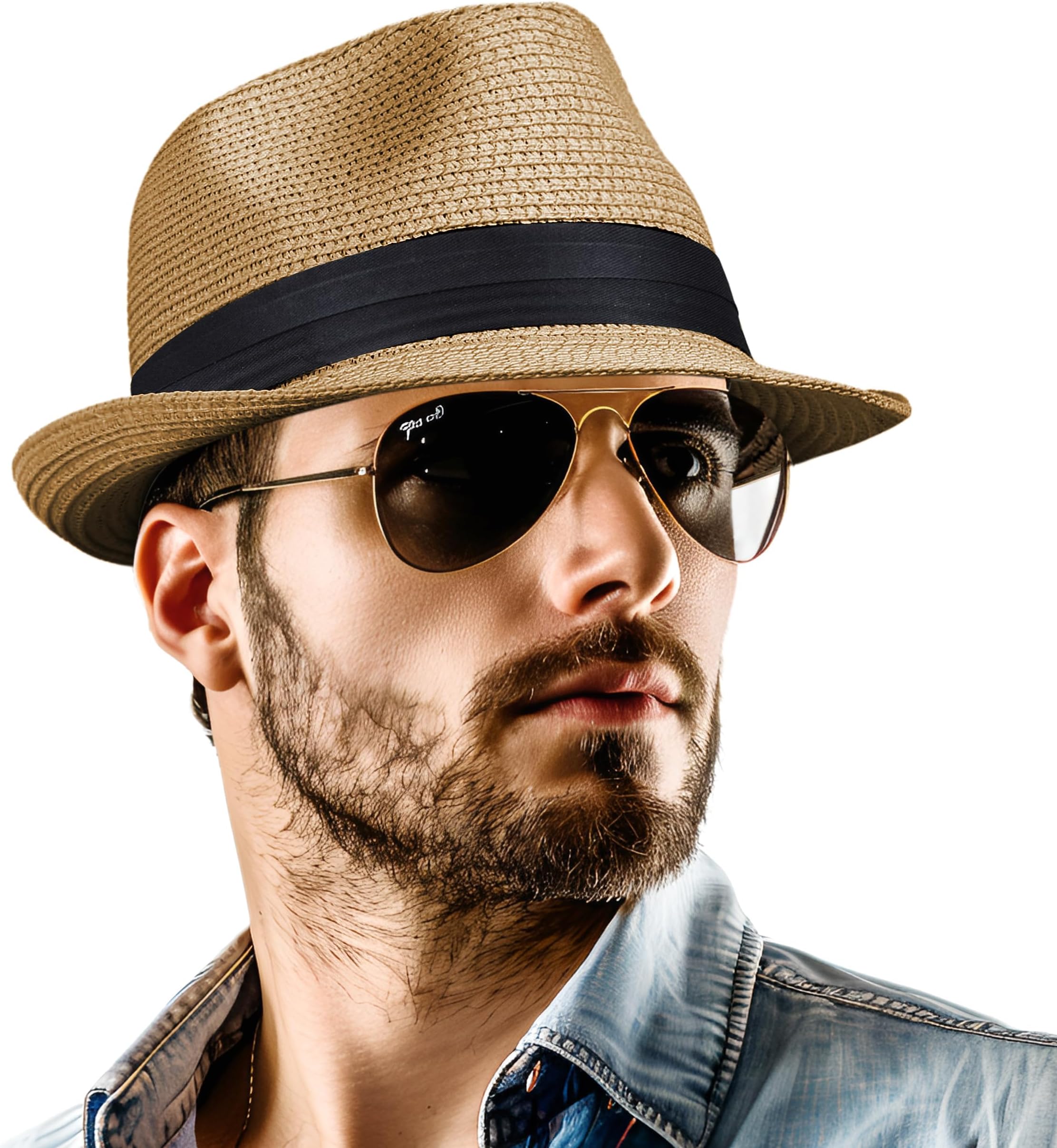 OUTDOOR SHAPINGStraw Fedora Hat for Women Men Packable Short Brim Roll Up Trilby Hat Panama Summer Beach Sun Hat UPF 50+